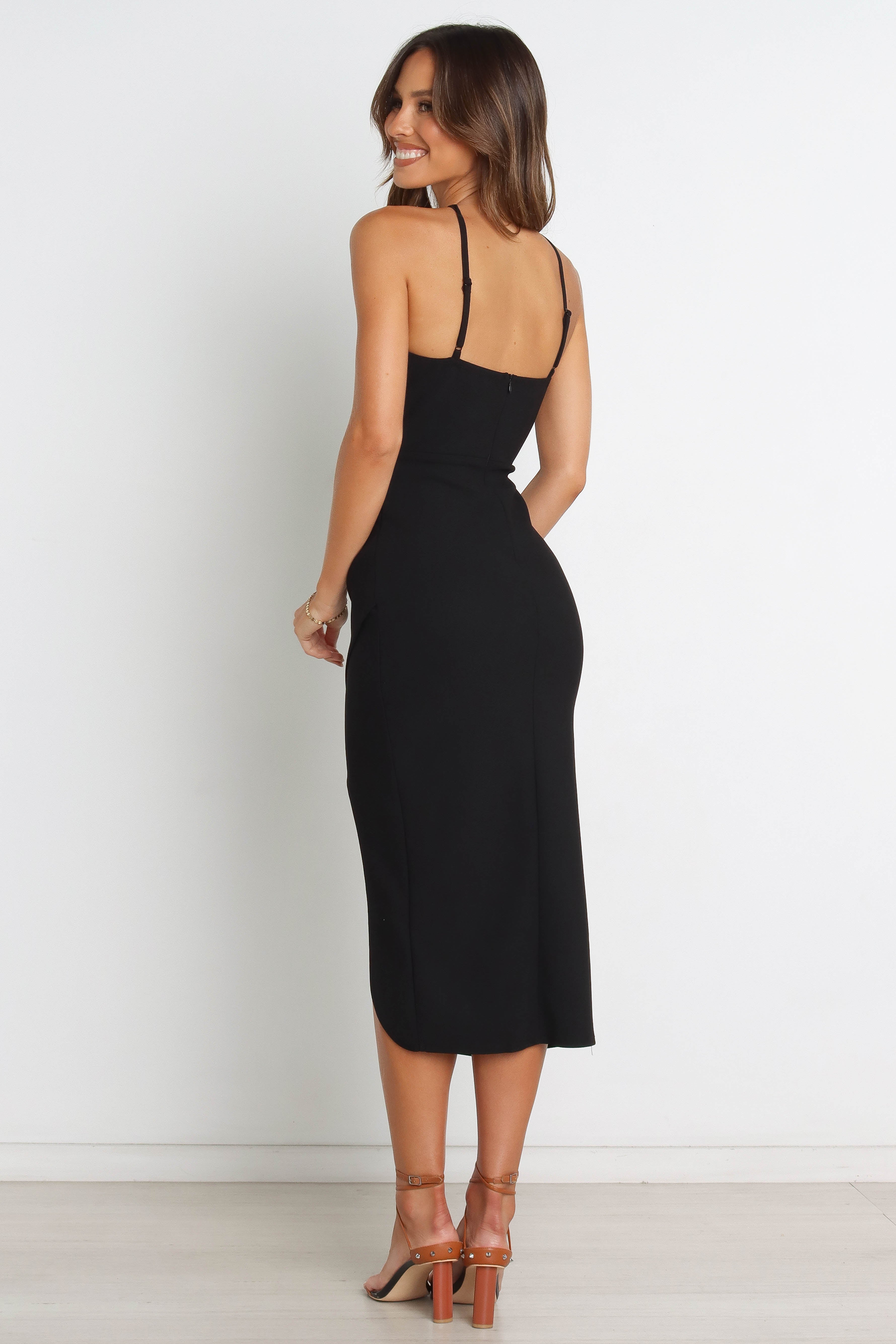 Black Sasha Halter Neck Bodycon Dress with Front Split