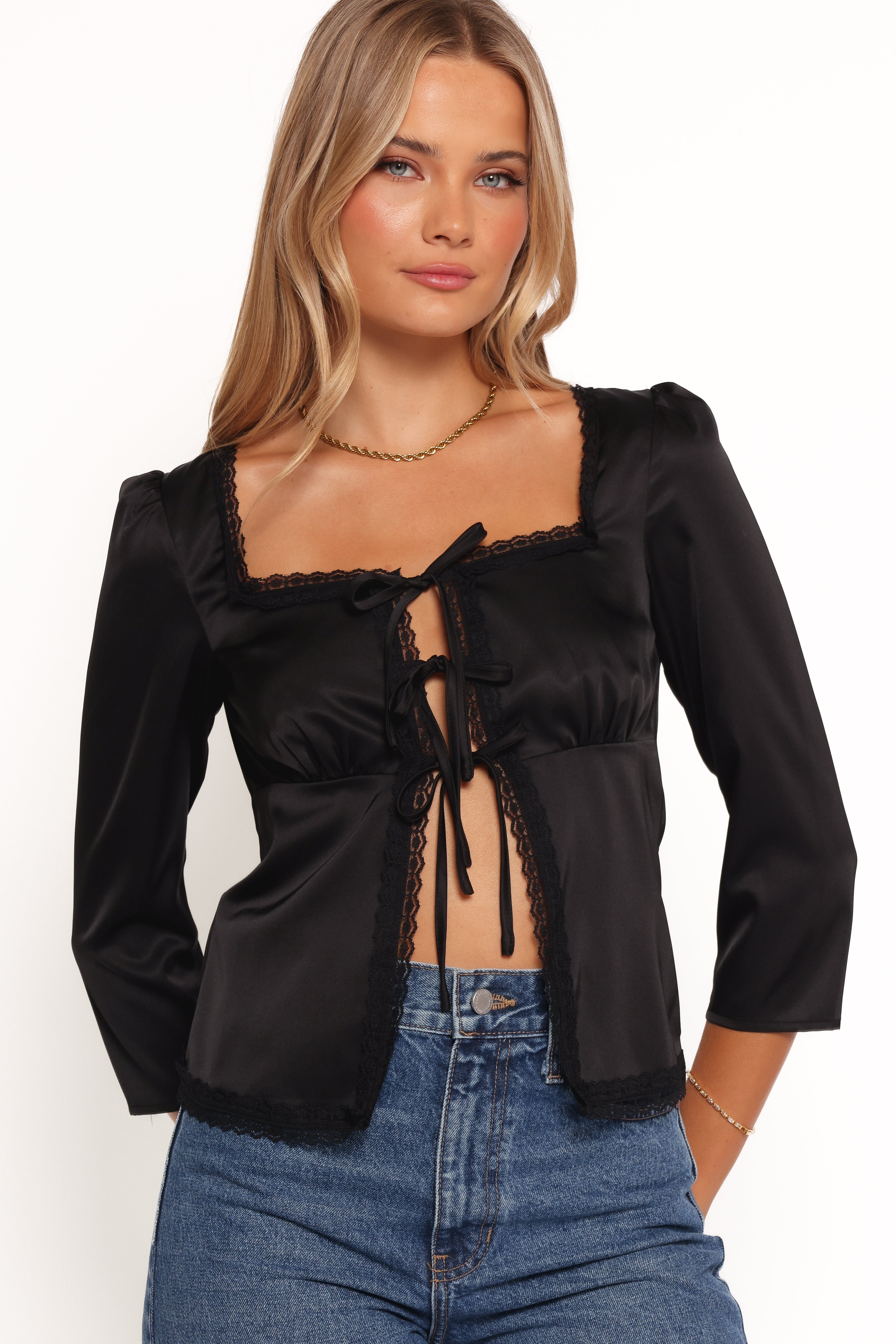 Black Cadey Top with Square Neckline & Cut-Out Design