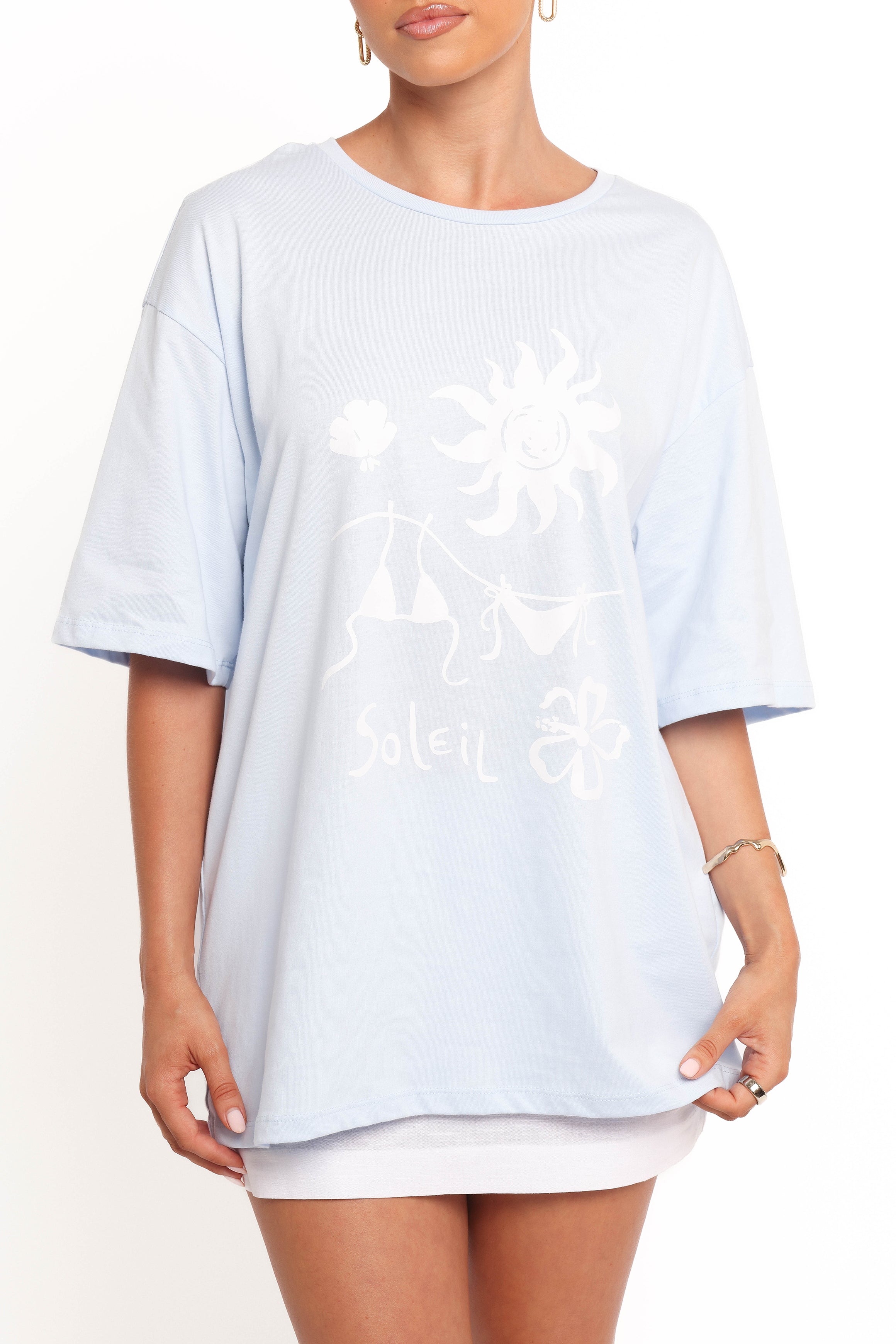 Mia Women's Blue Soleil Graphic T-Shirt - Oversized Cotton Tee