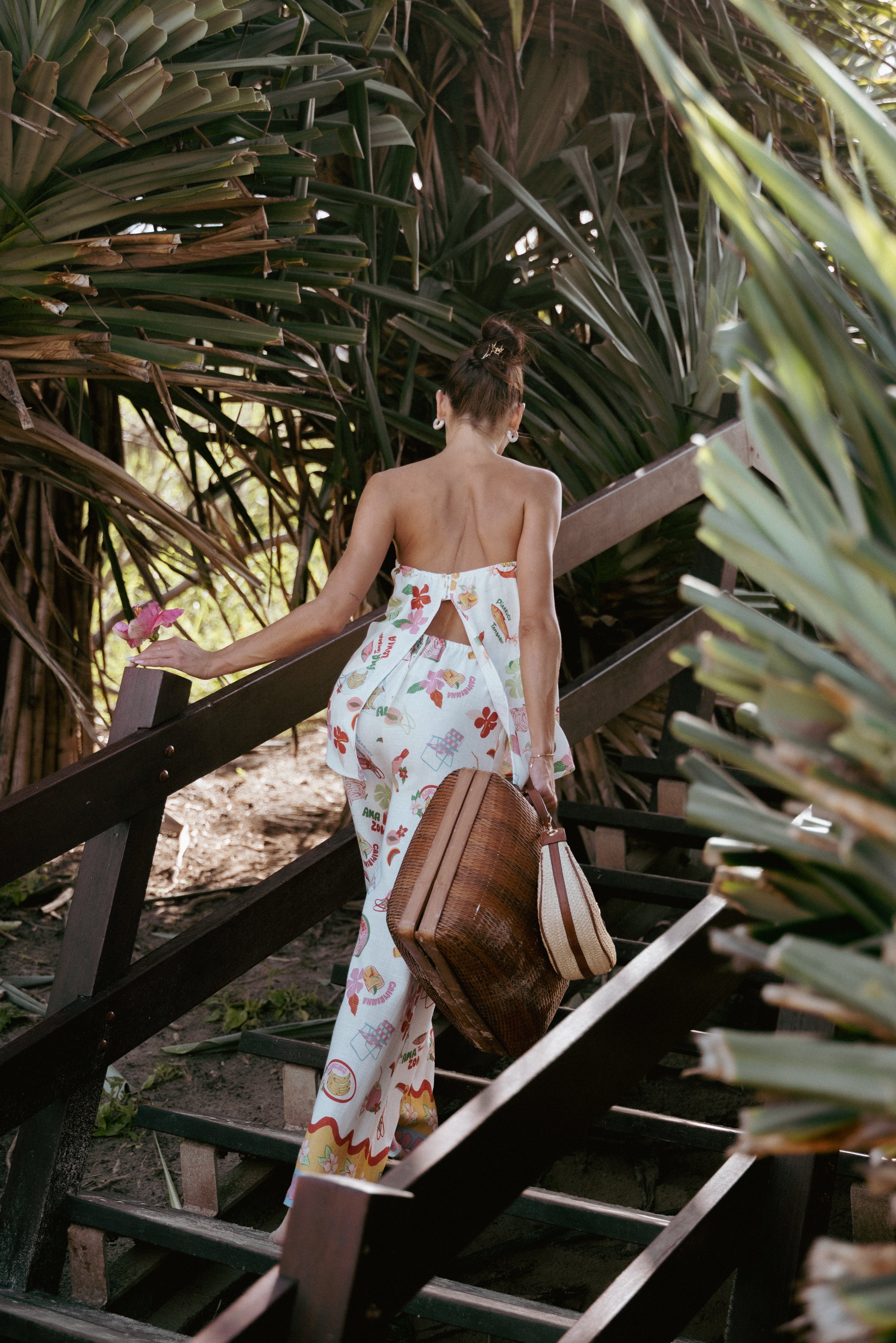 Strapless Top - Alfresco Print Rayon Linen Summer Blouse
