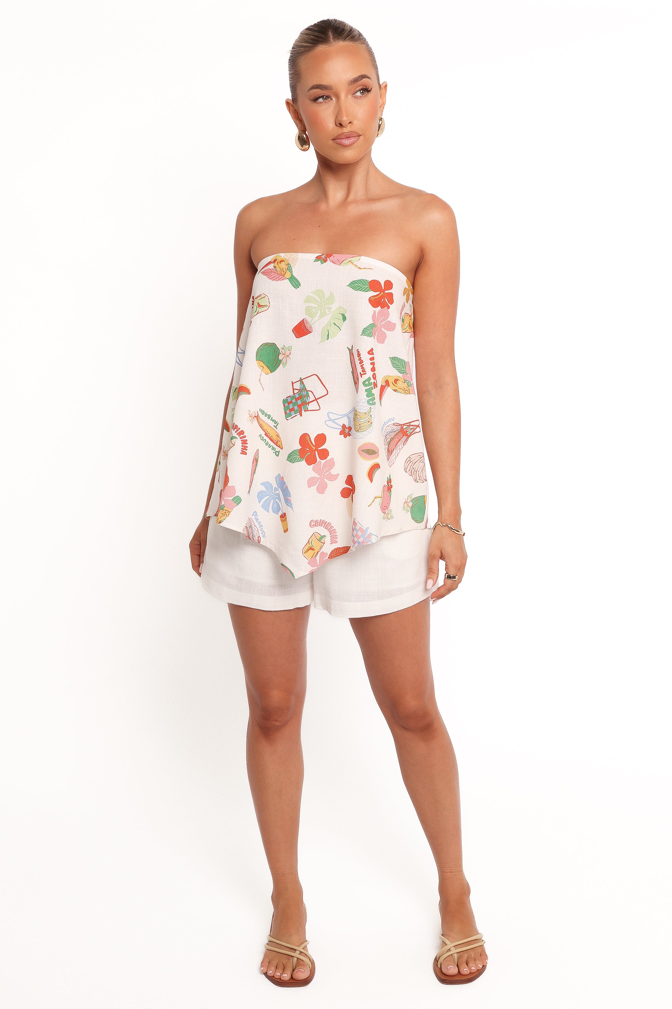 Strapless Top - Alfresco Print Rayon Linen Summer Blouse