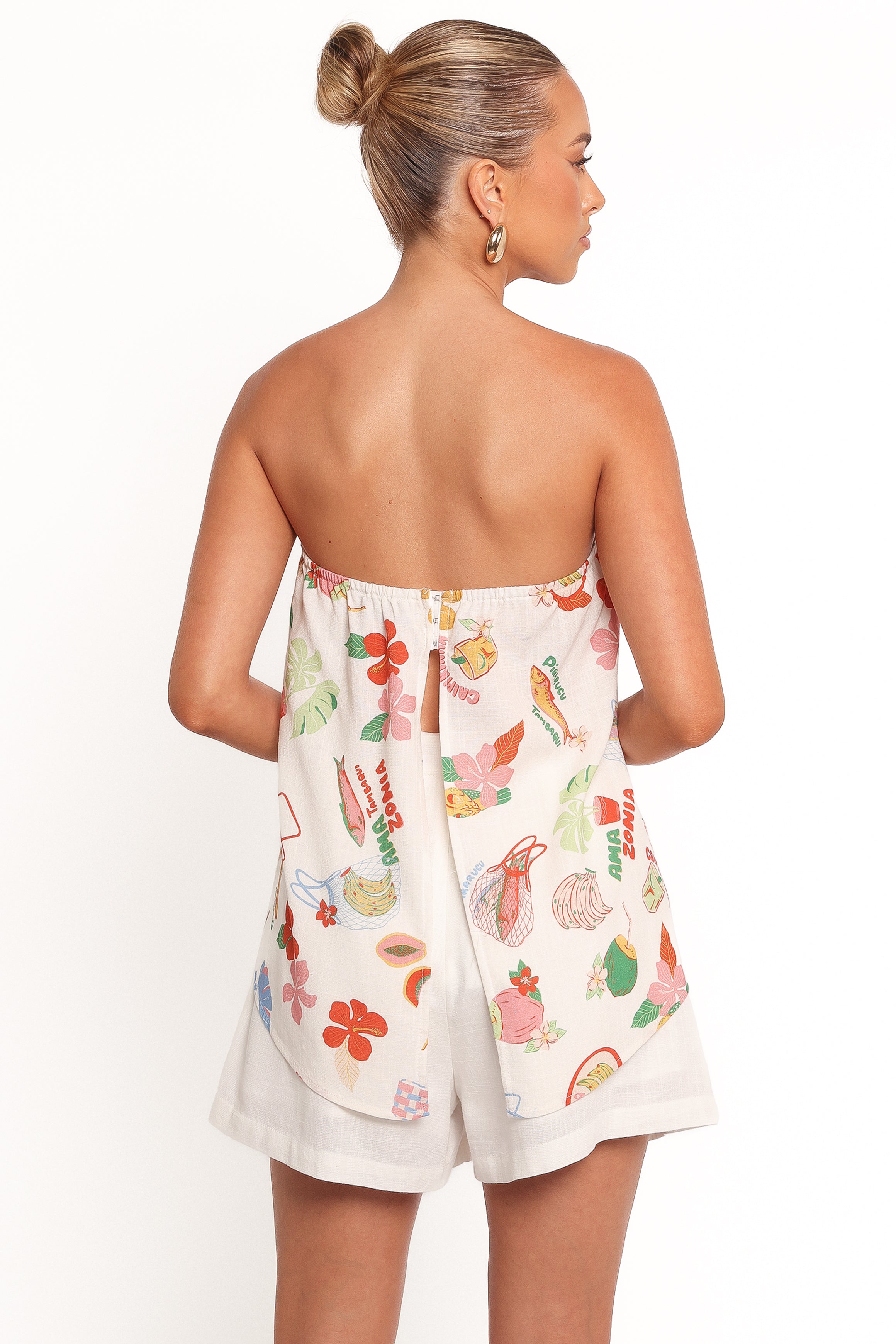 Strapless Top - Alfresco Print Rayon Linen Summer Blouse