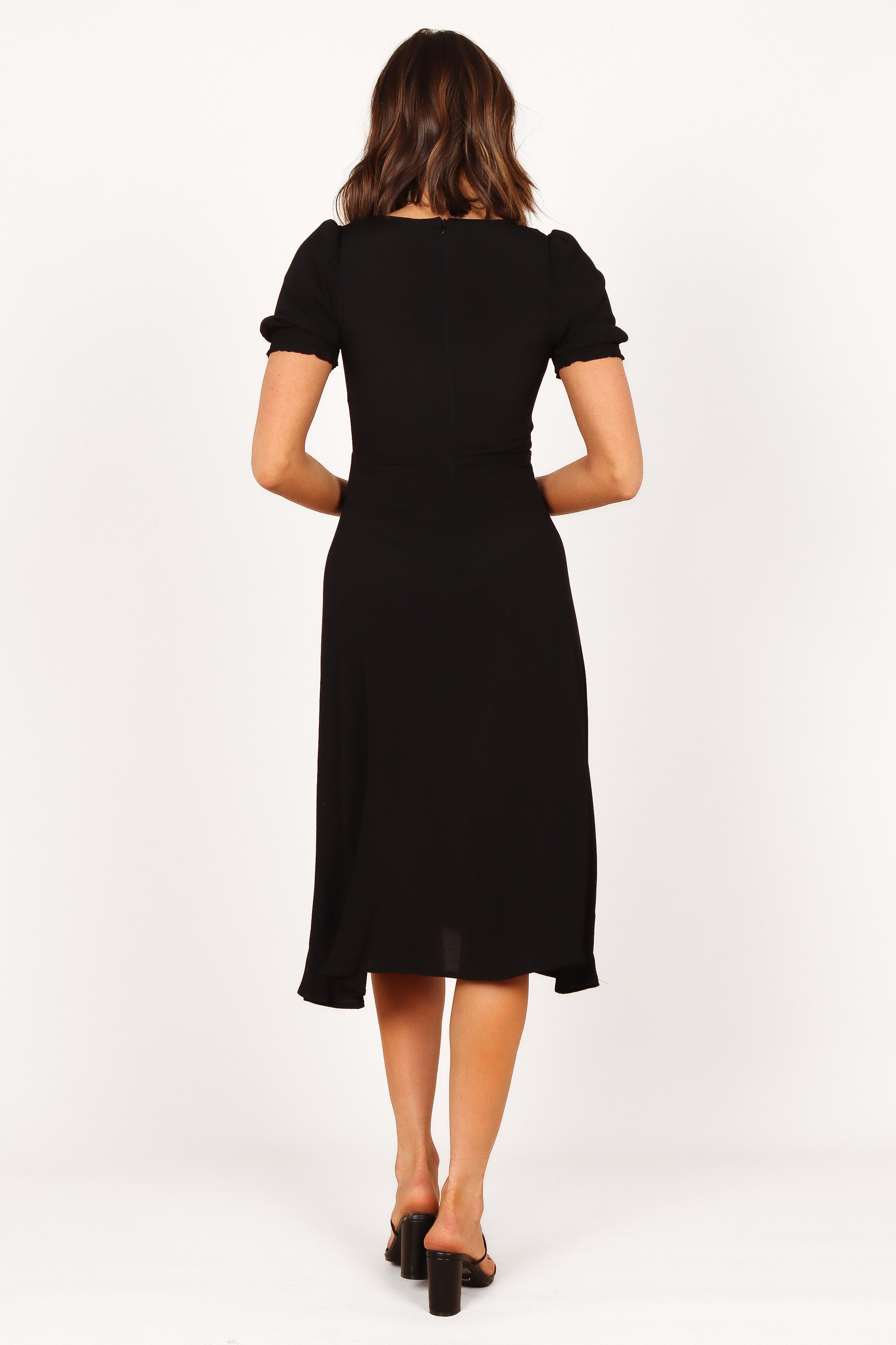 Franklin Midi Dress with Ruched Bust and Front Split - Ebony