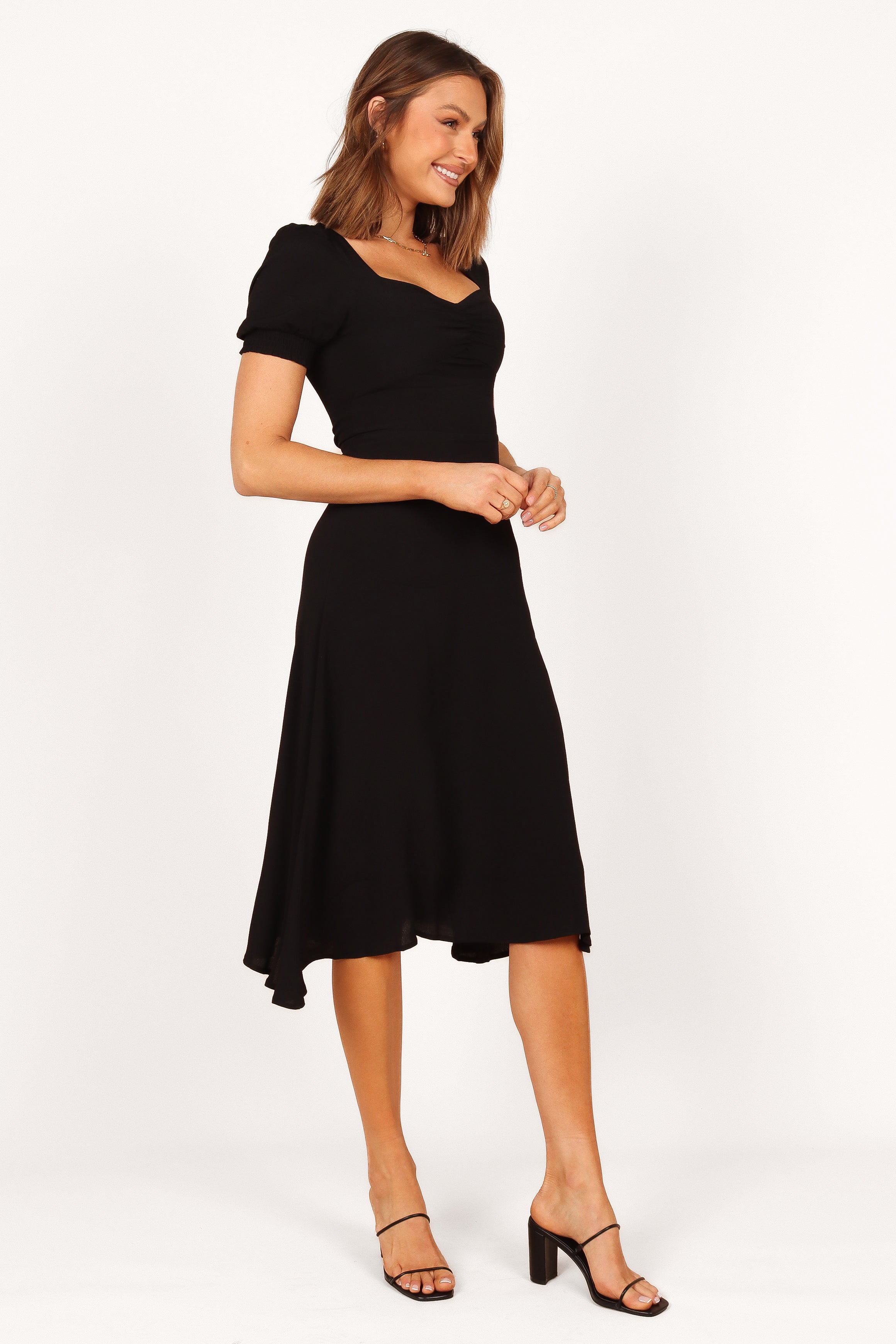 Franklin Midi Dress with Ruched Bust and Front Split - Ebony