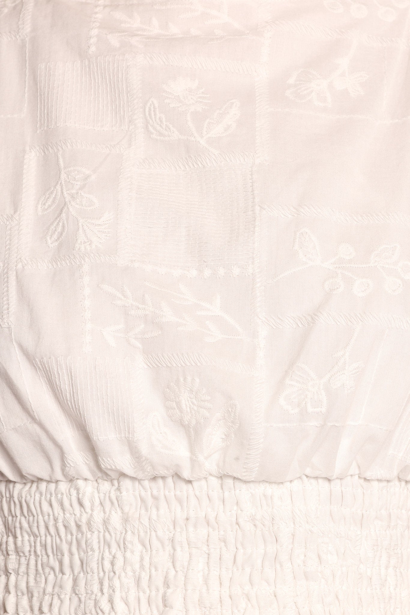 White Cotton Kimora Top - Cropped Sleeveless Blouse with Floral Embroidery
