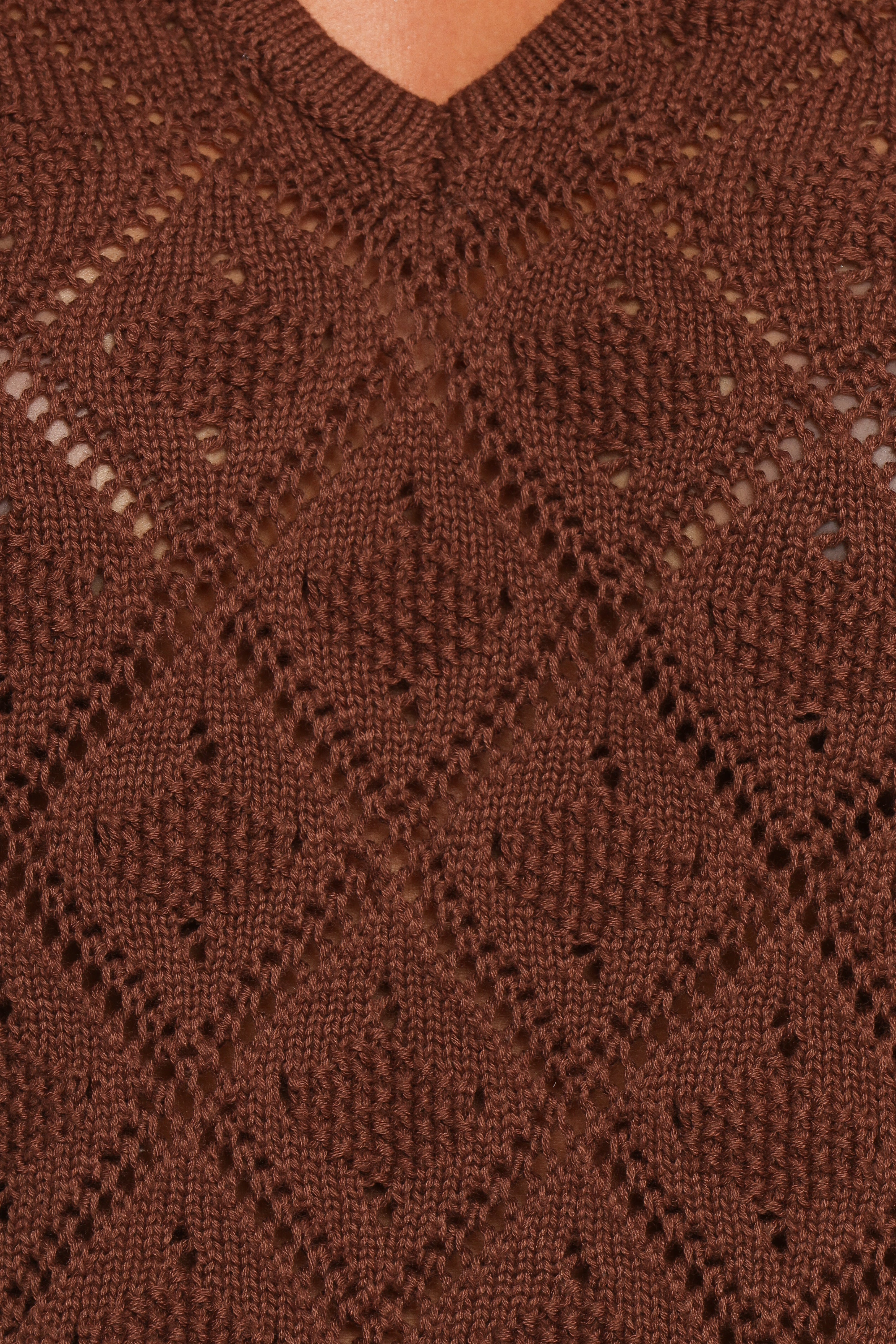 Women's Crochet Knit Sleeveless V-Neck Top - Chocolate