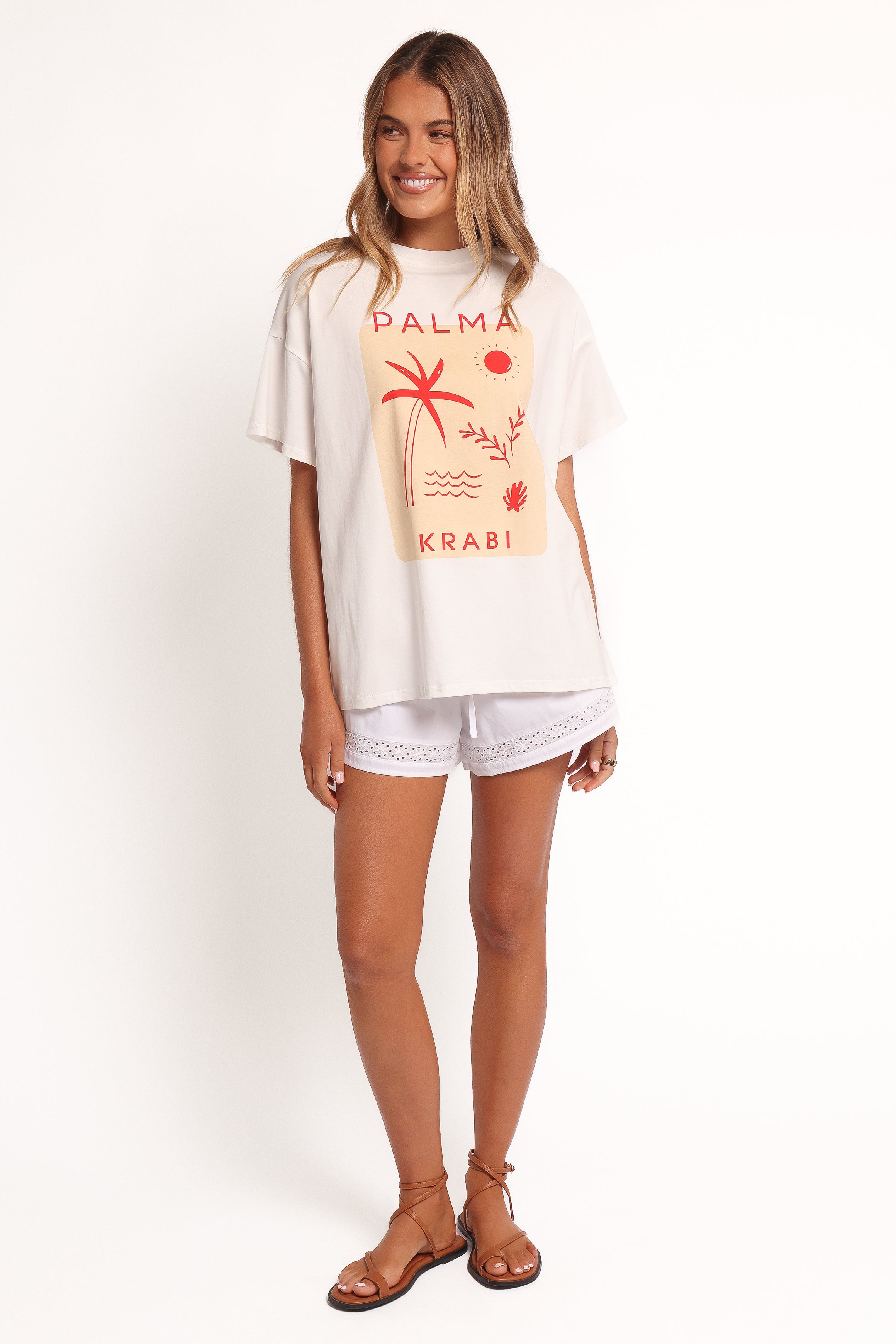 Oversized Cotton Graphic Tee - Krabi Beach White T-Shirt