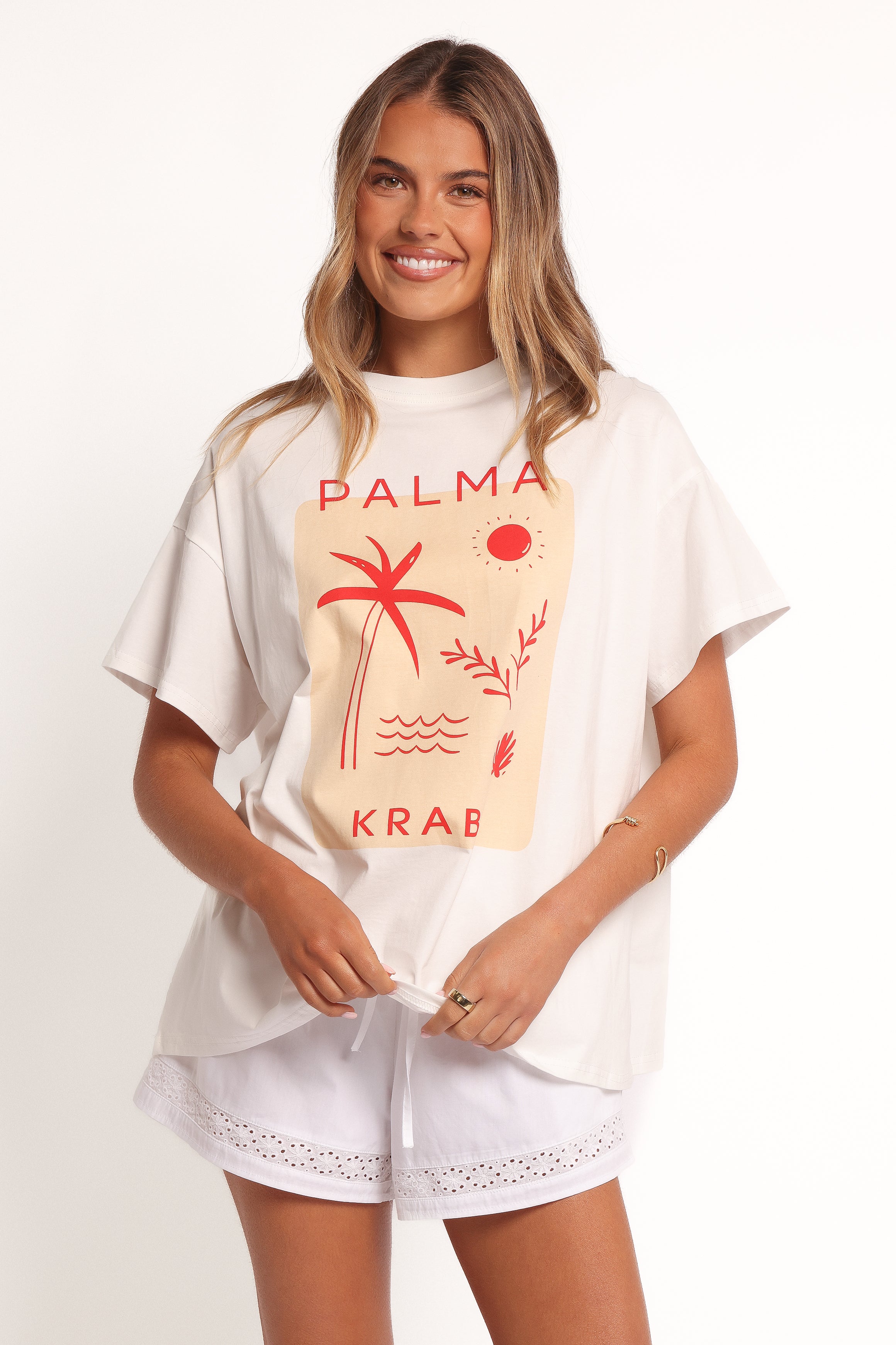 Oversized Cotton Graphic Tee - Krabi Beach White T-Shirt