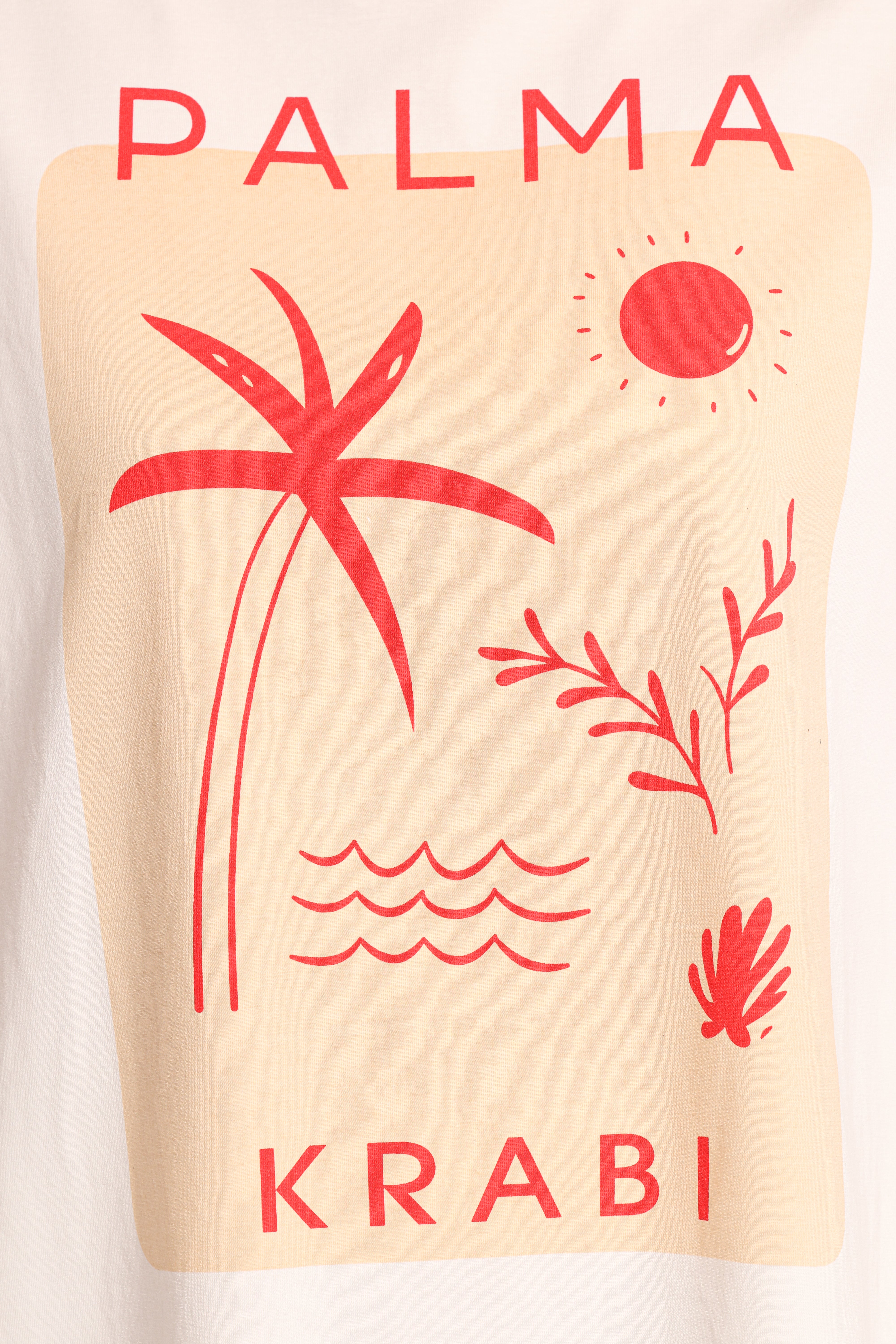 Oversized Cotton Graphic Tee - Krabi Beach White T-Shirt
