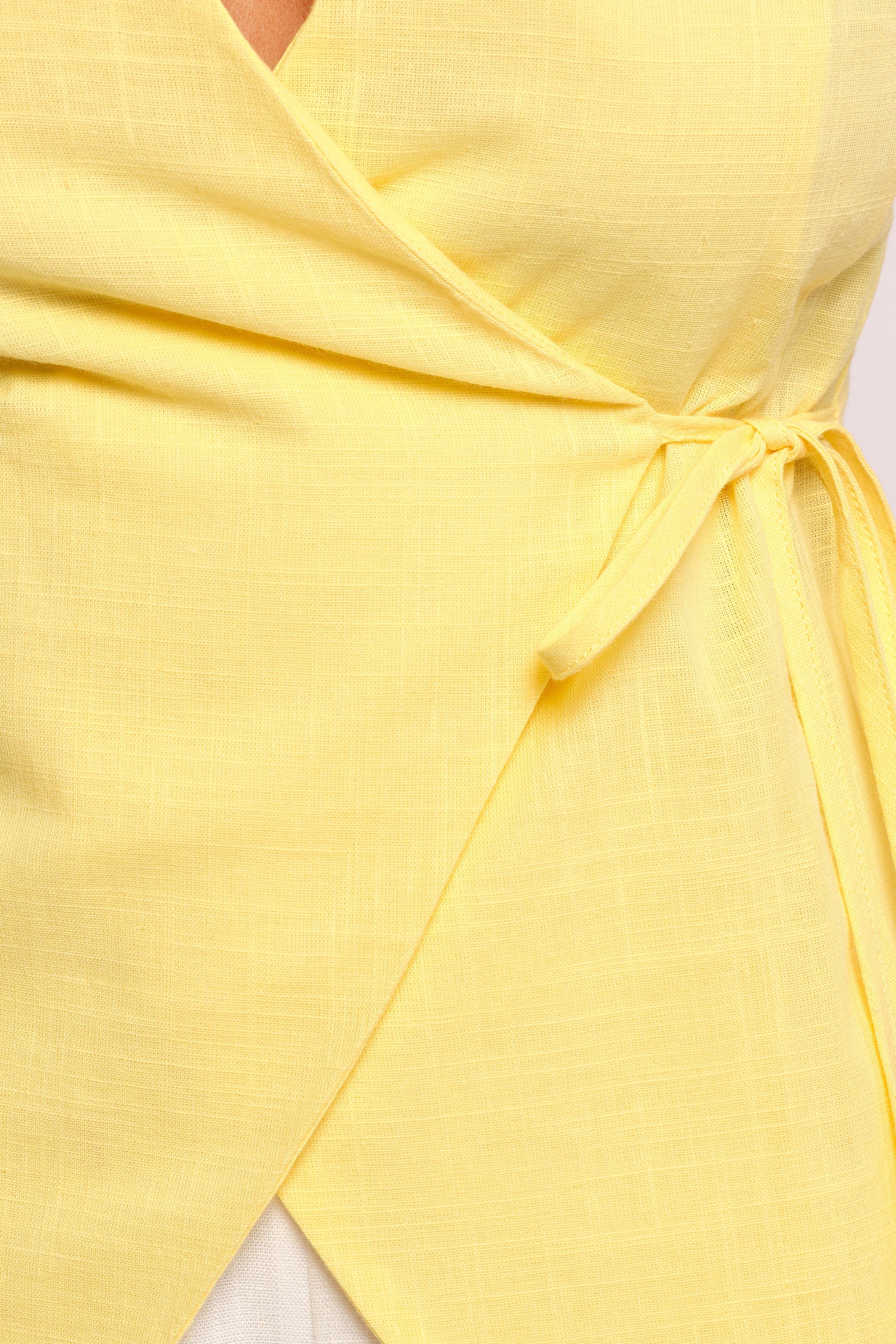 Vanni Women's Linen Wrap Top - Yellow Sleeveless V-Neck