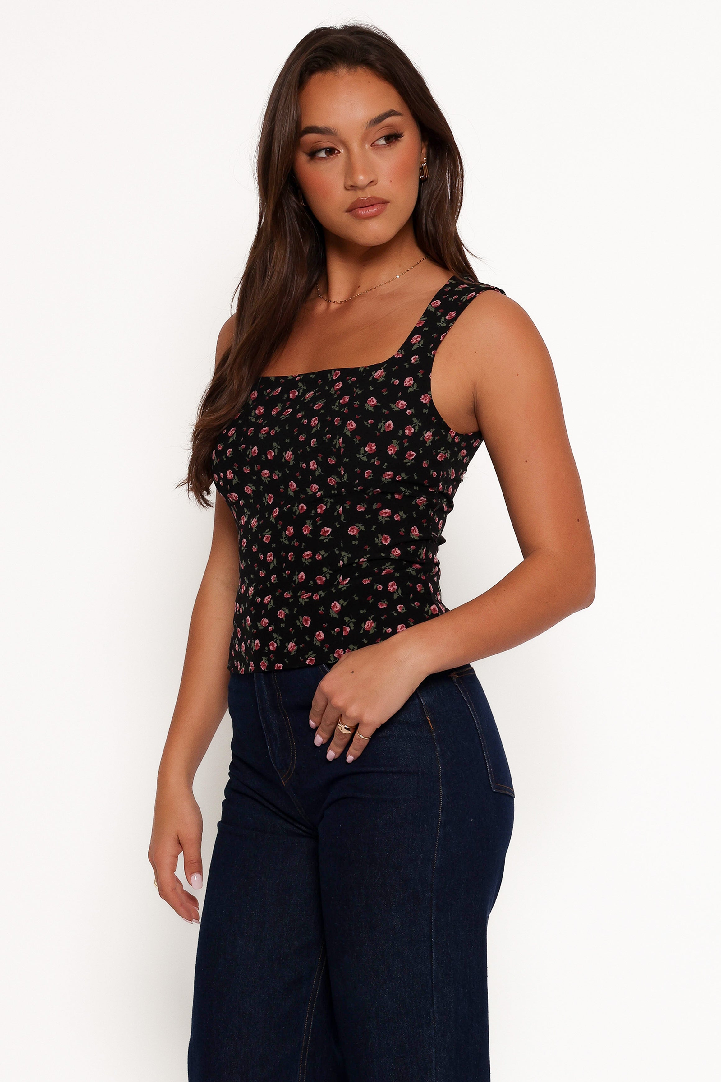 Floral Square Neck Sleeveless Top - Katya Rosette Ditsy Blouse