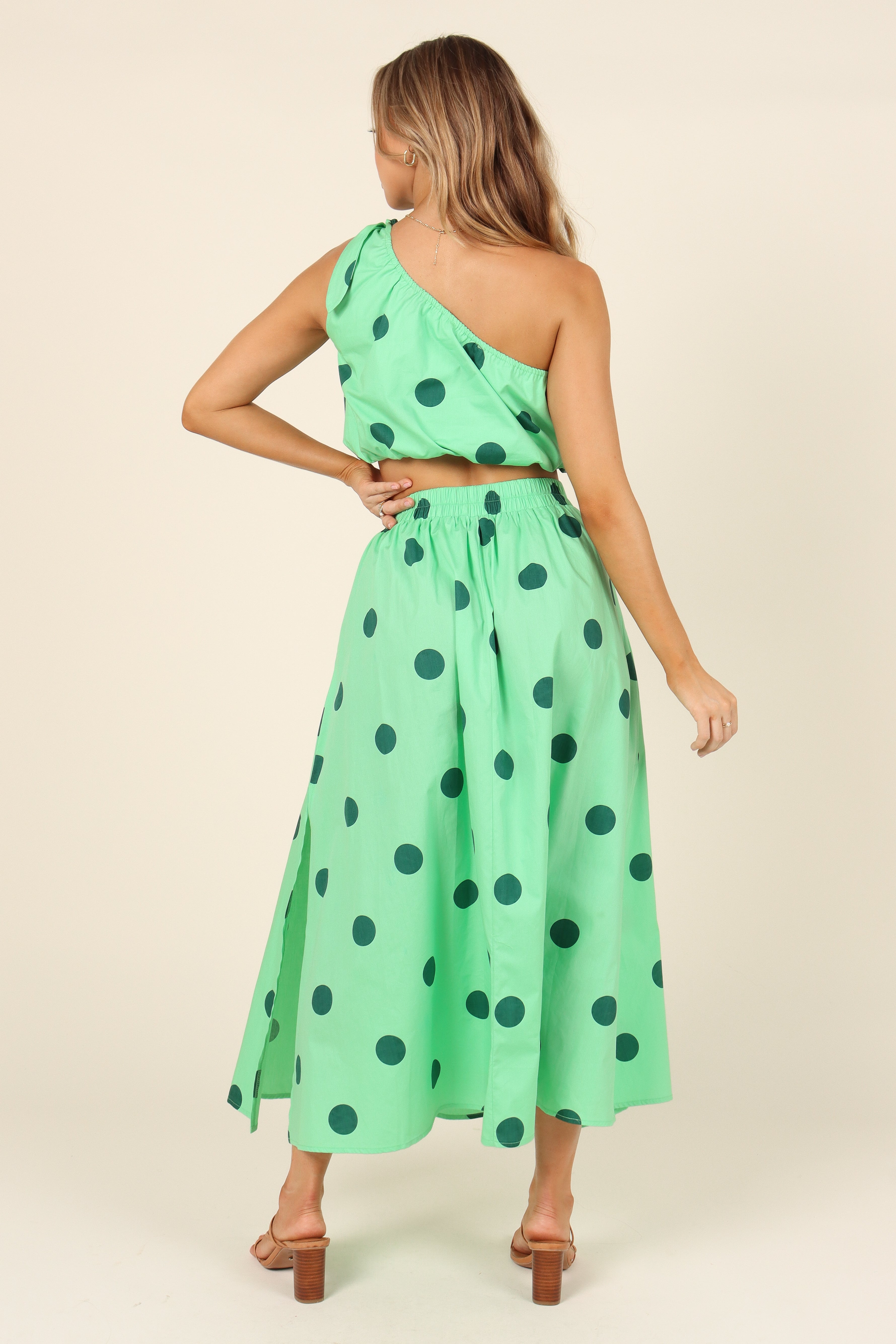 Green Spot One Shoulder Crop Top - Phillipa 100% Cotton Summer Top
