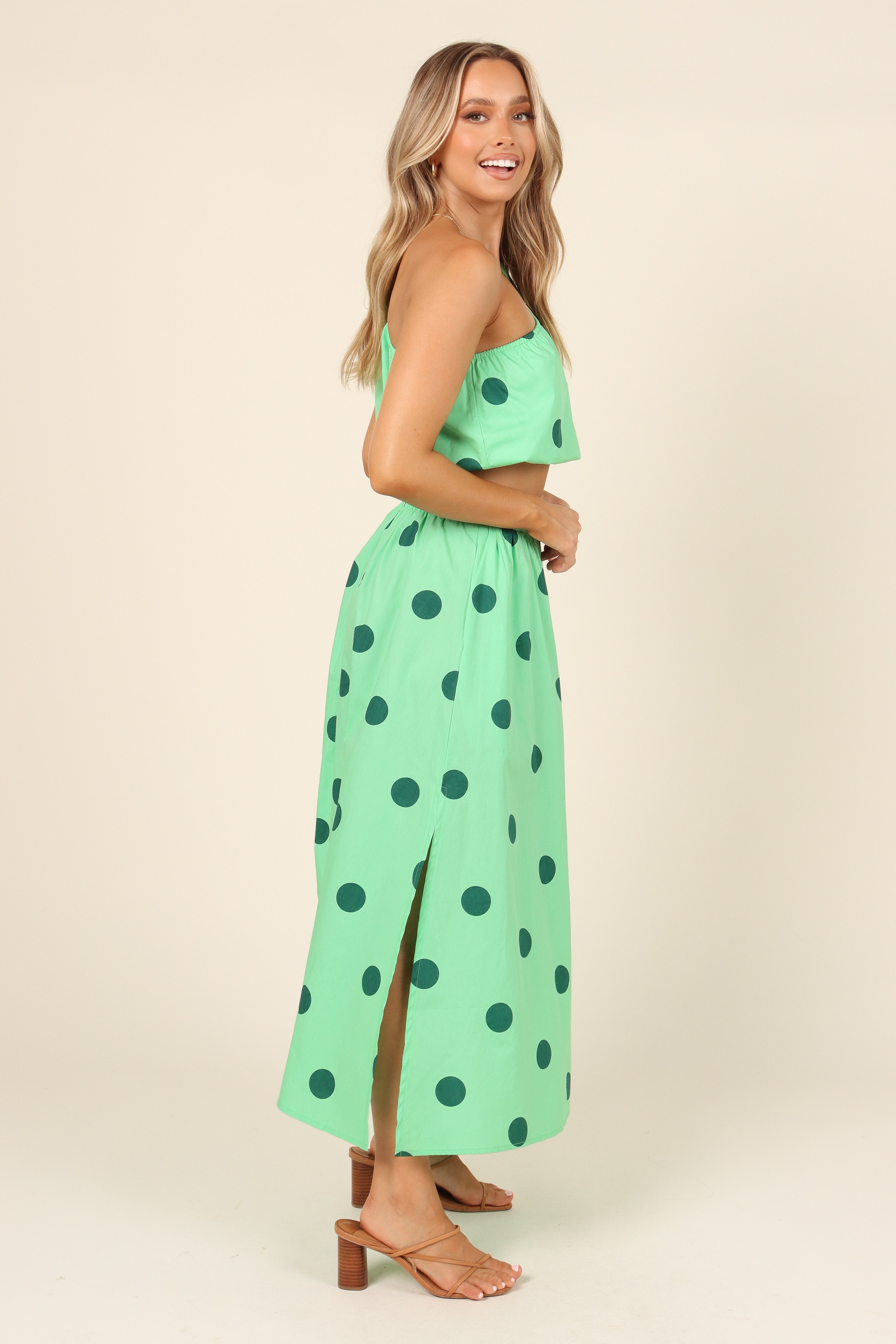 Green Spot One Shoulder Crop Top - Phillipa 100% Cotton Summer Top