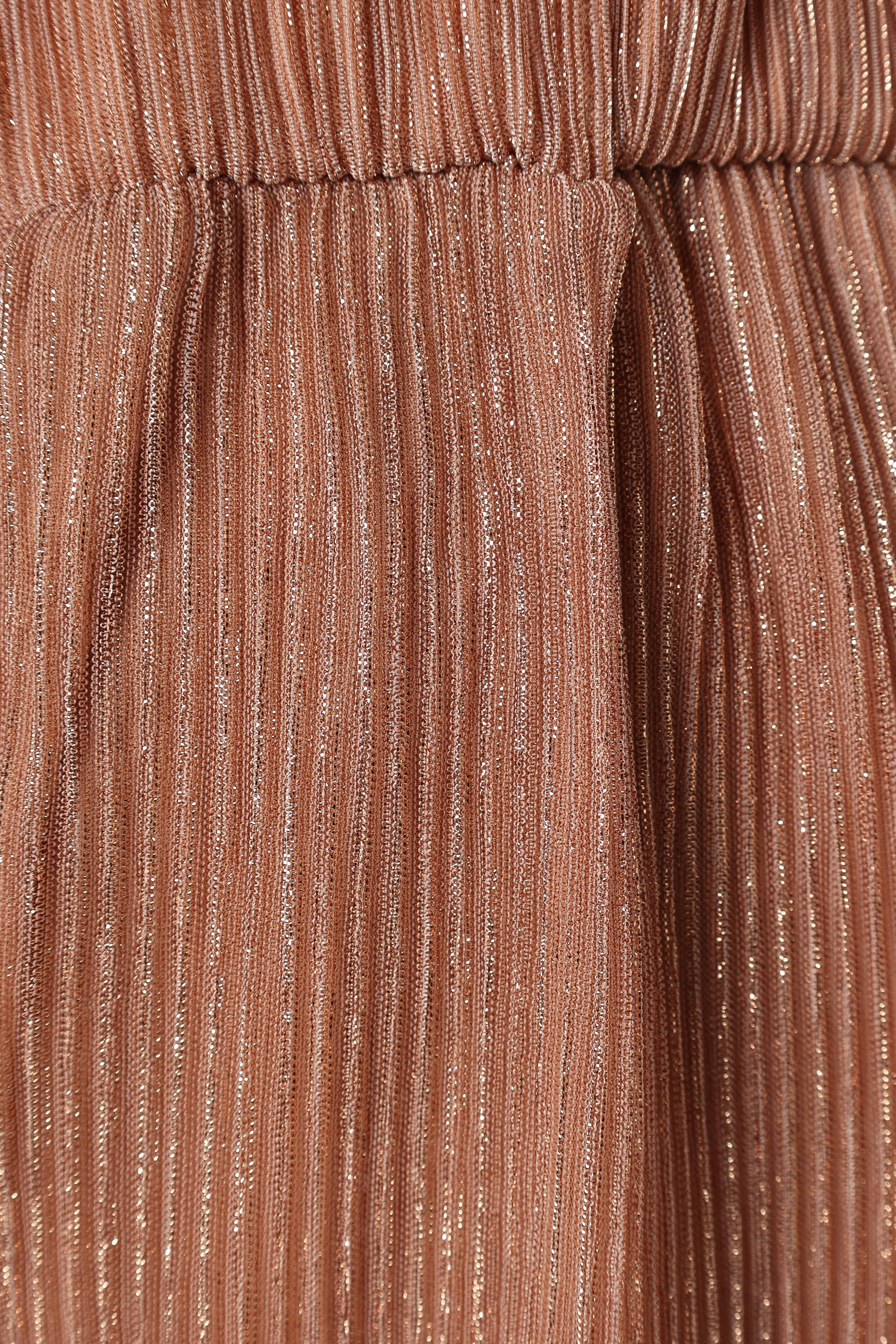 Rose Gold Strapless Jumpsuit - Pleated Plisse Wide Leg Design