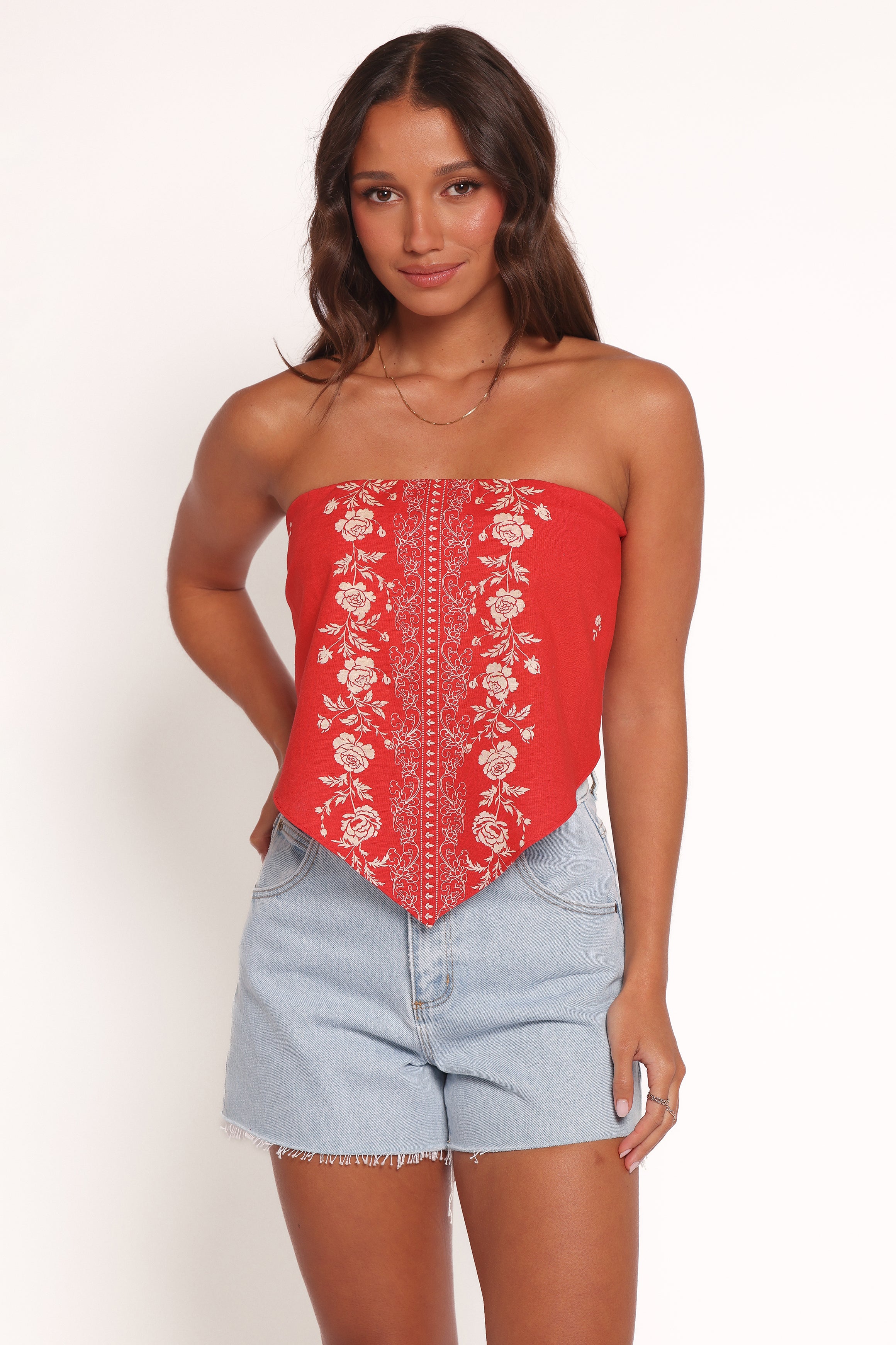 Floral Strapless Top - Ilara Scarf Style Cotton Linen Blouse