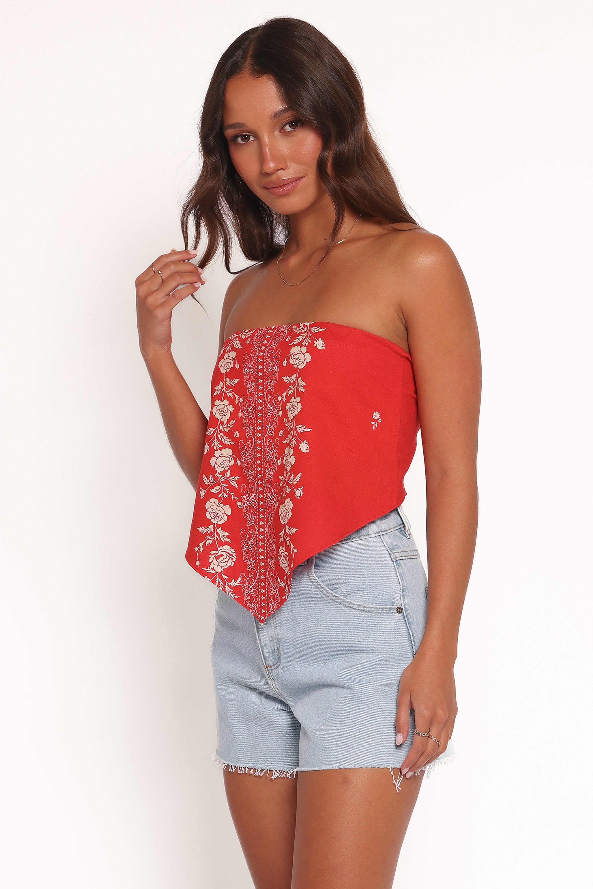 Floral Strapless Top - Ilara Scarf Style Cotton Linen Blouse
