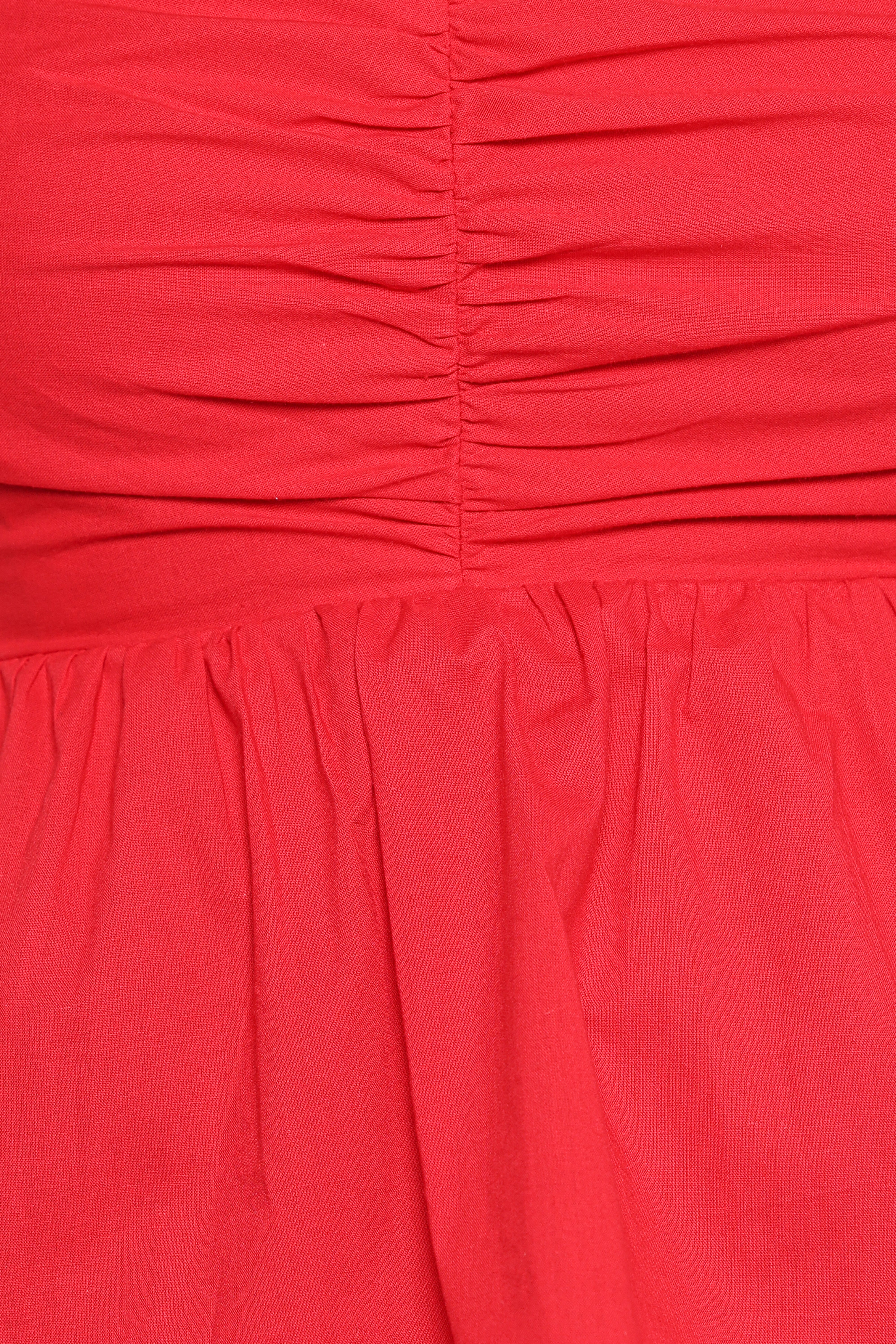 Red Cotton Sweetheart Neckline Ruffle Top with Peplum Hem