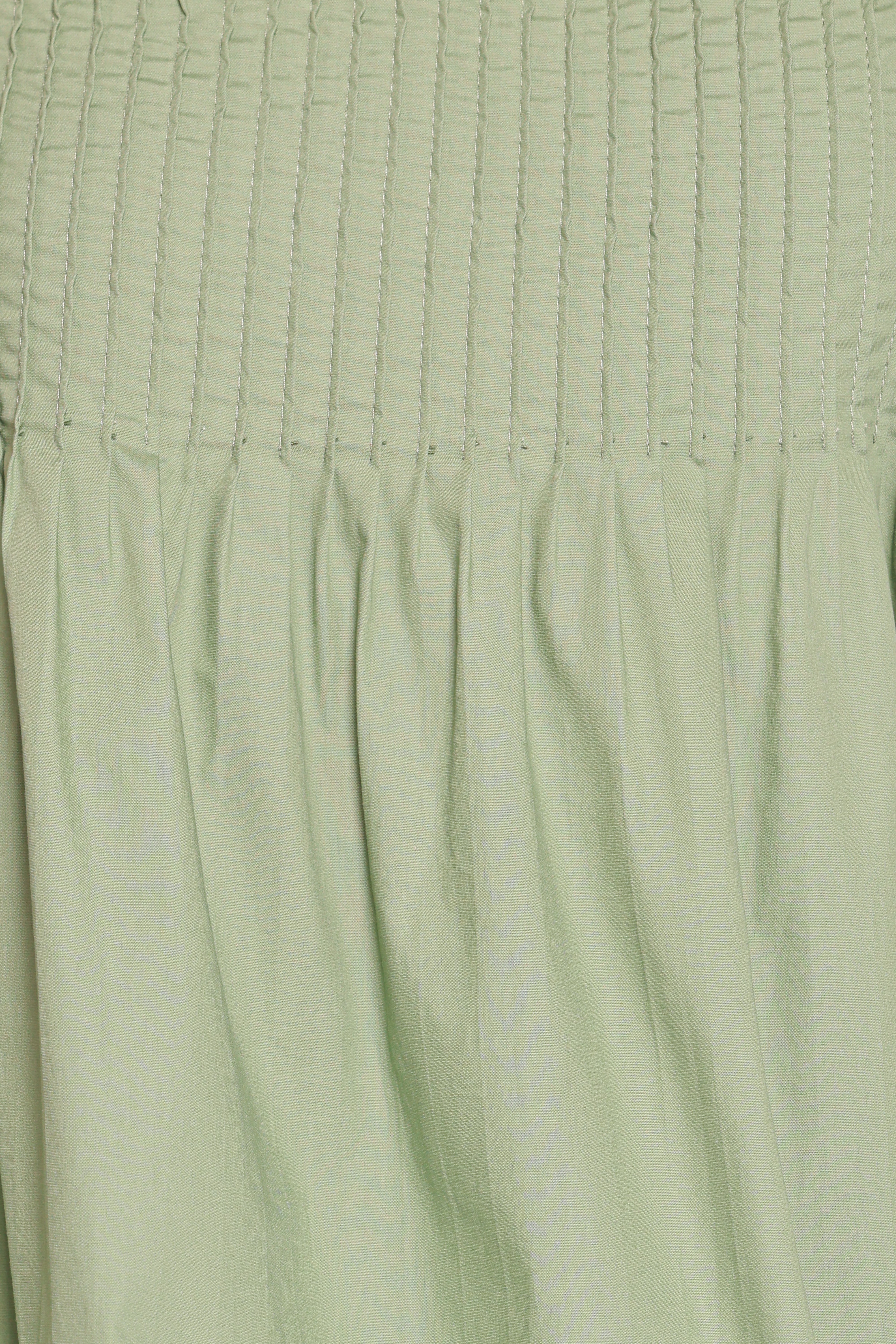 Carson Cotton Pleated Sleeveless Top with Frill Hem - Sage Green