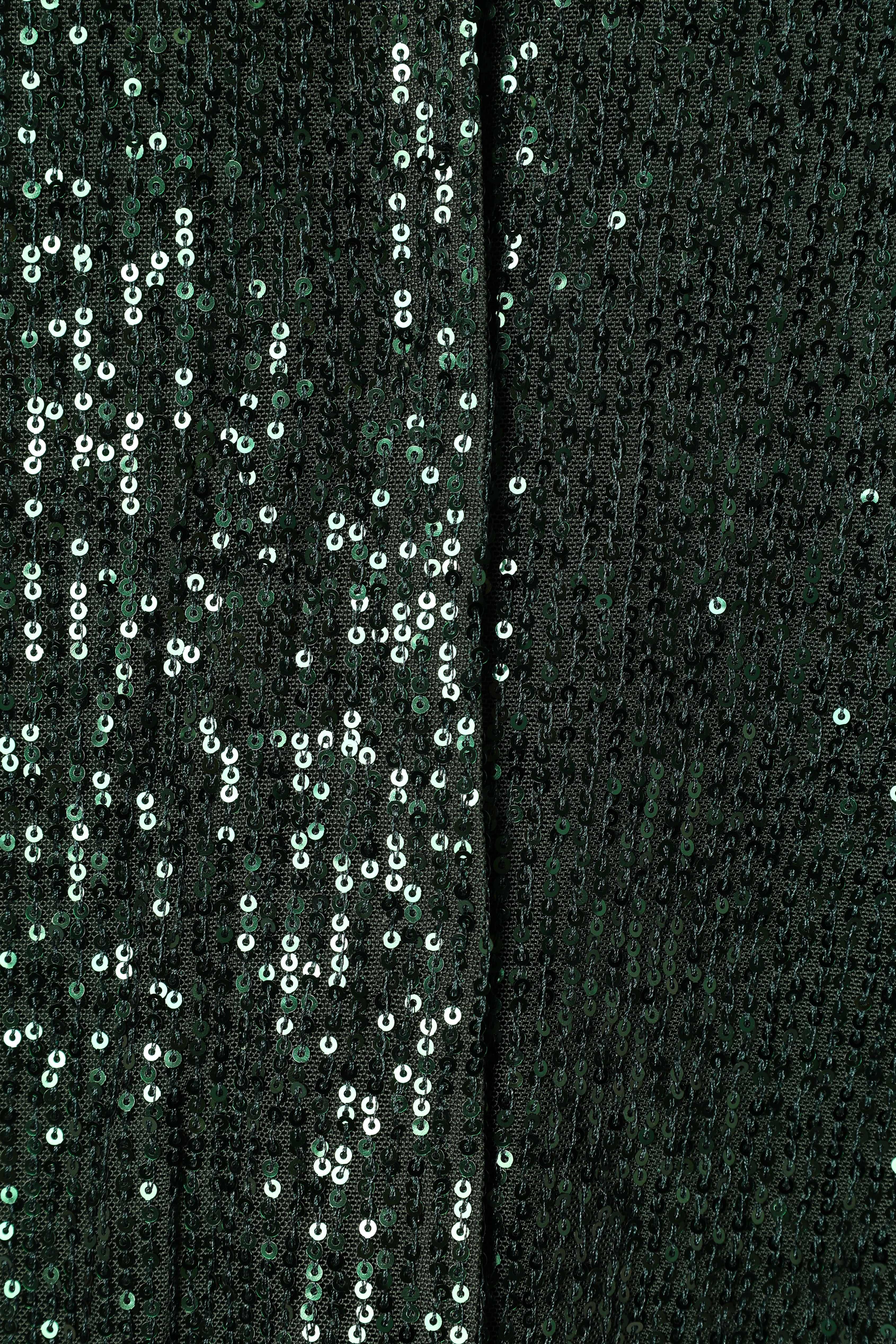Hunter Green Sequin Two-Piece Pant Set with Flare Legs