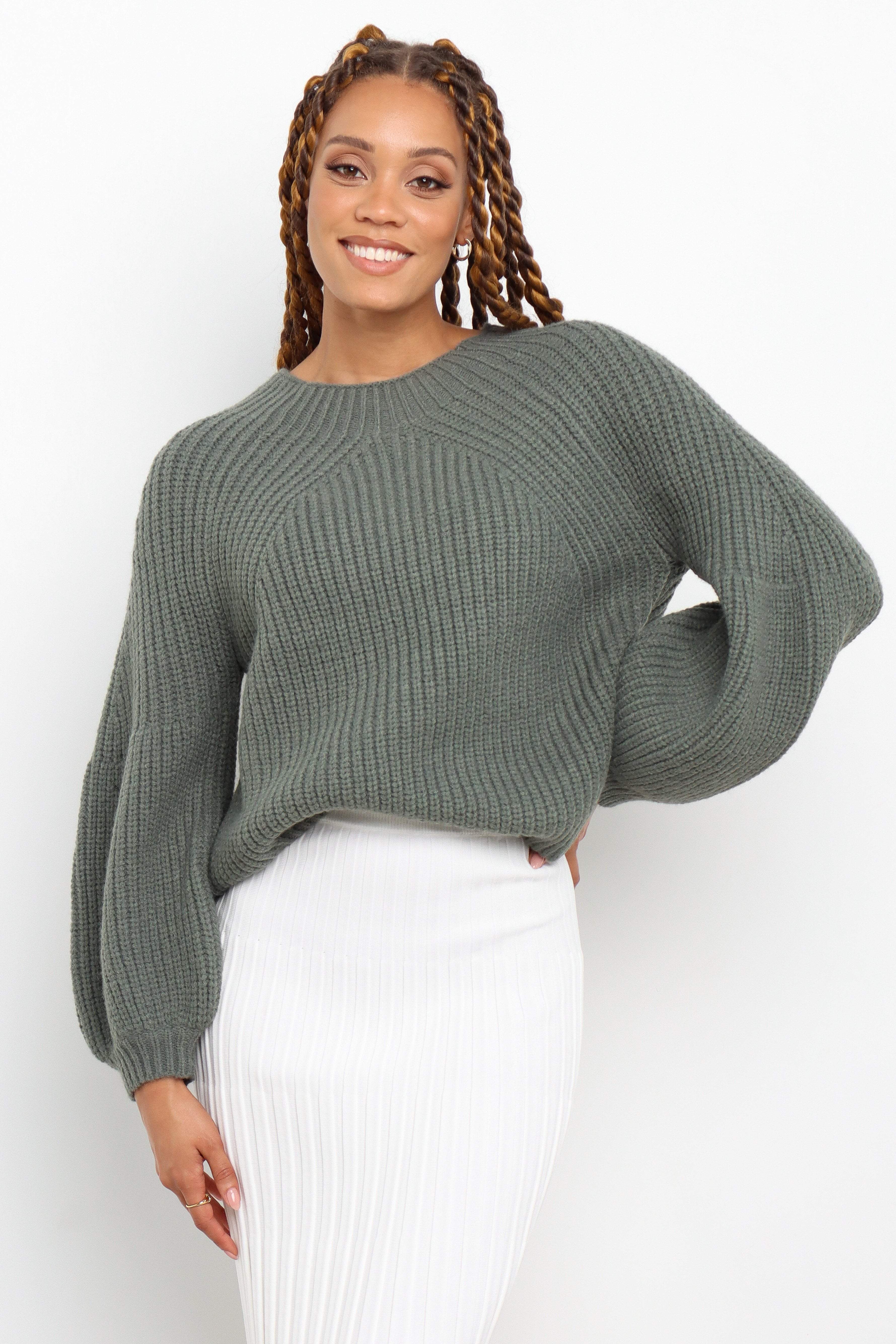 Emerald Green Knit Sweater - Soft Round Neck Long Sleeve