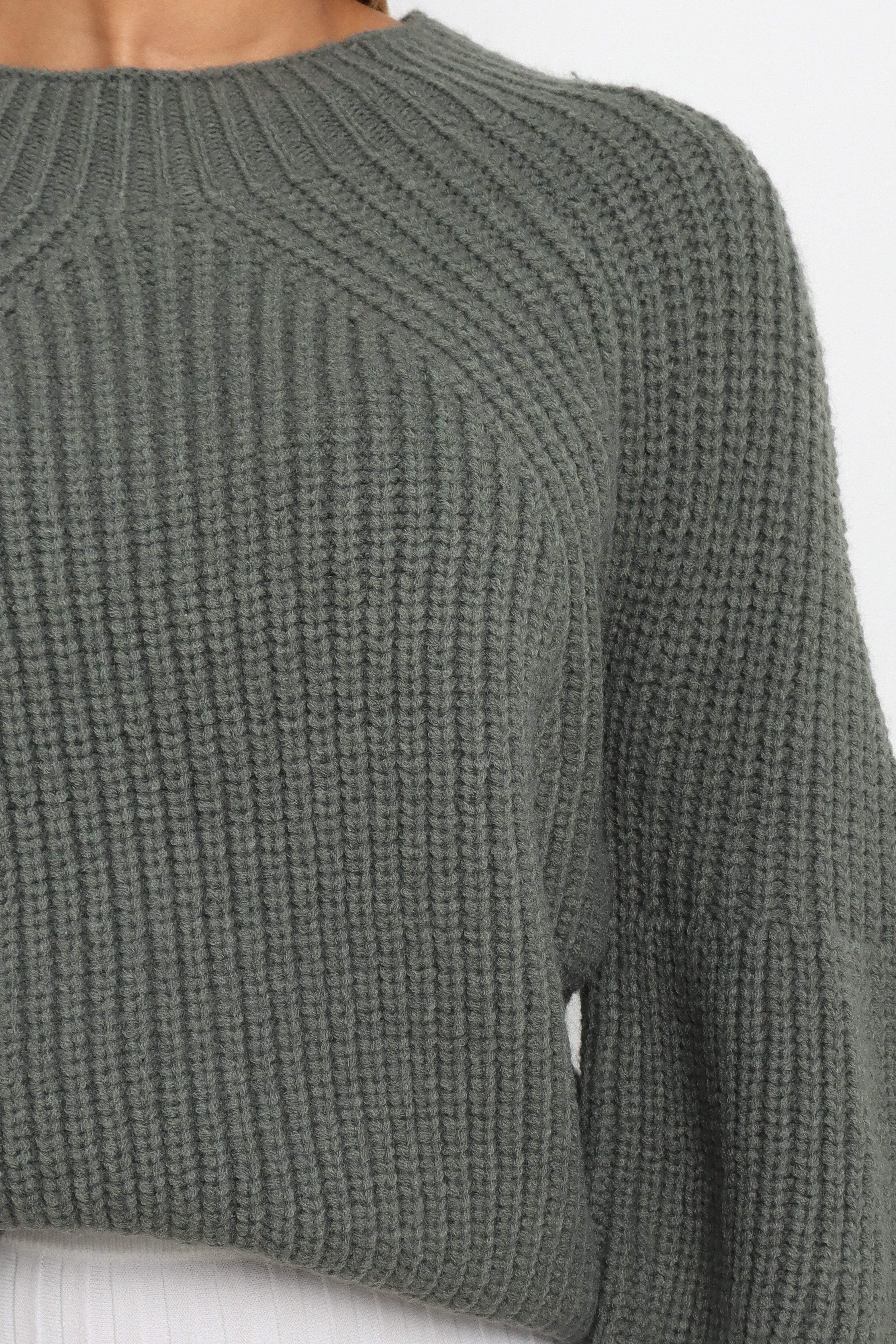 Emerald Green Knit Sweater - Soft Round Neck Long Sleeve