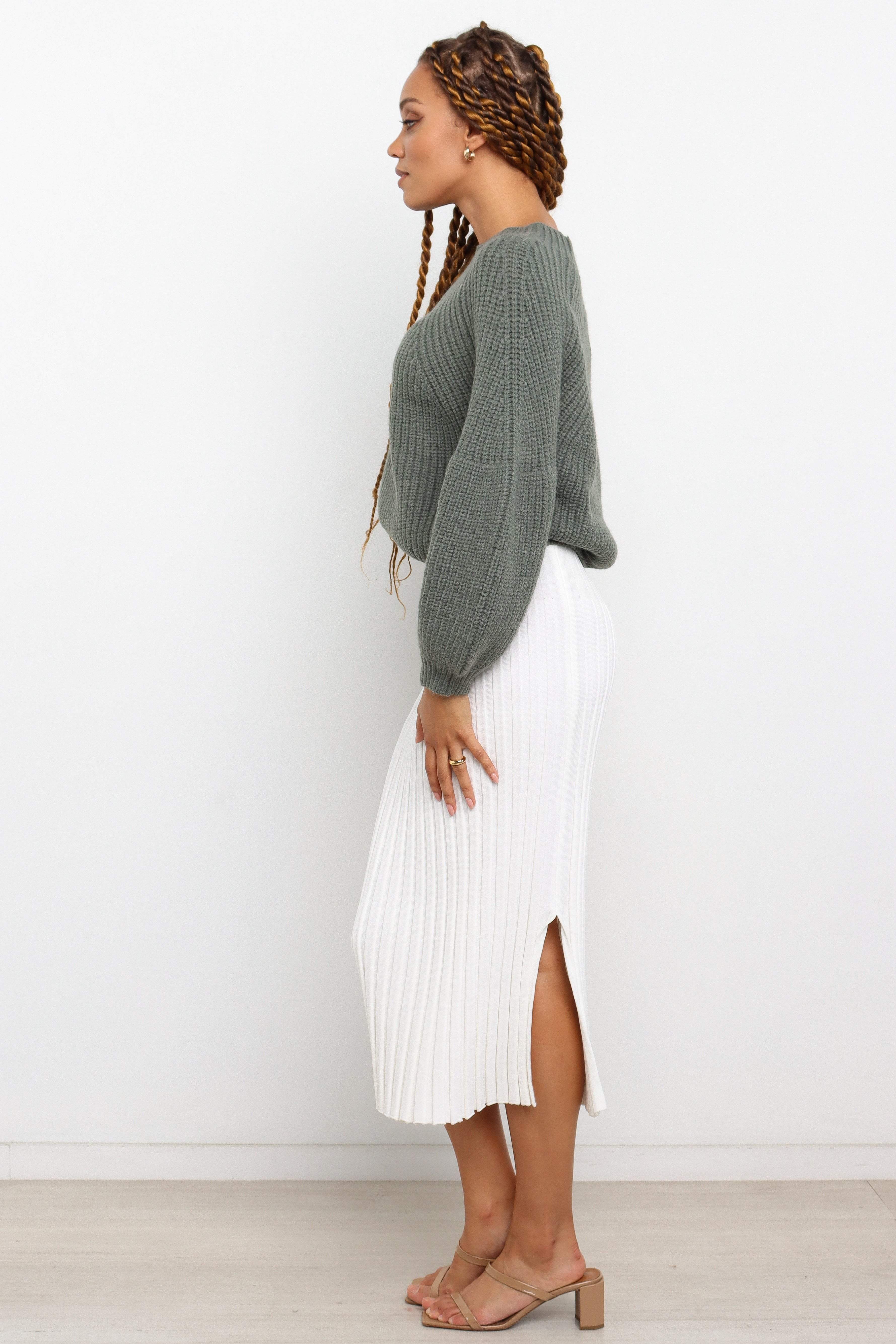 Emerald Green Knit Sweater - Soft Round Neck Long Sleeve