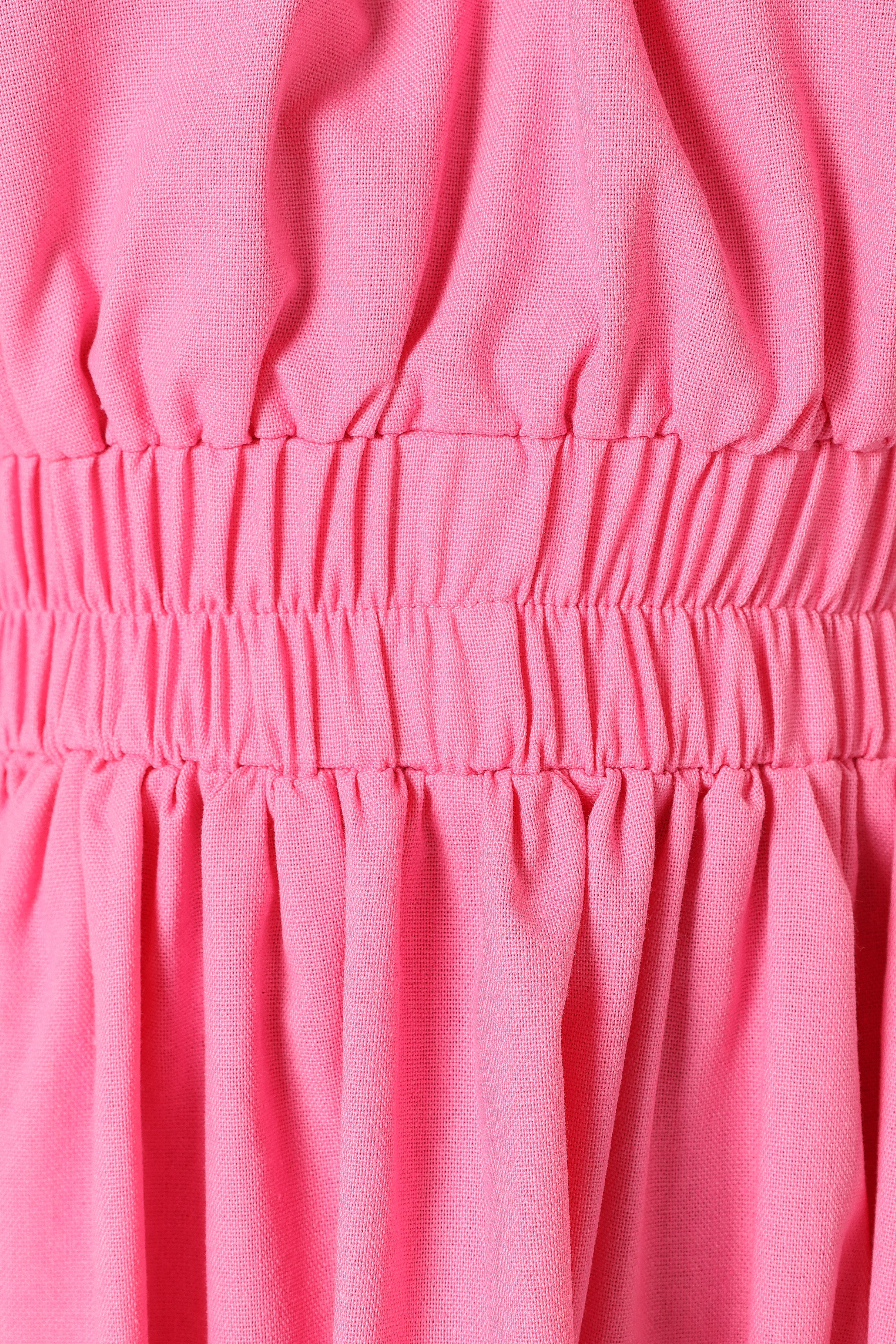 One Shoulder Maxi Dress with Bow Detail - Hot Pink A-Line