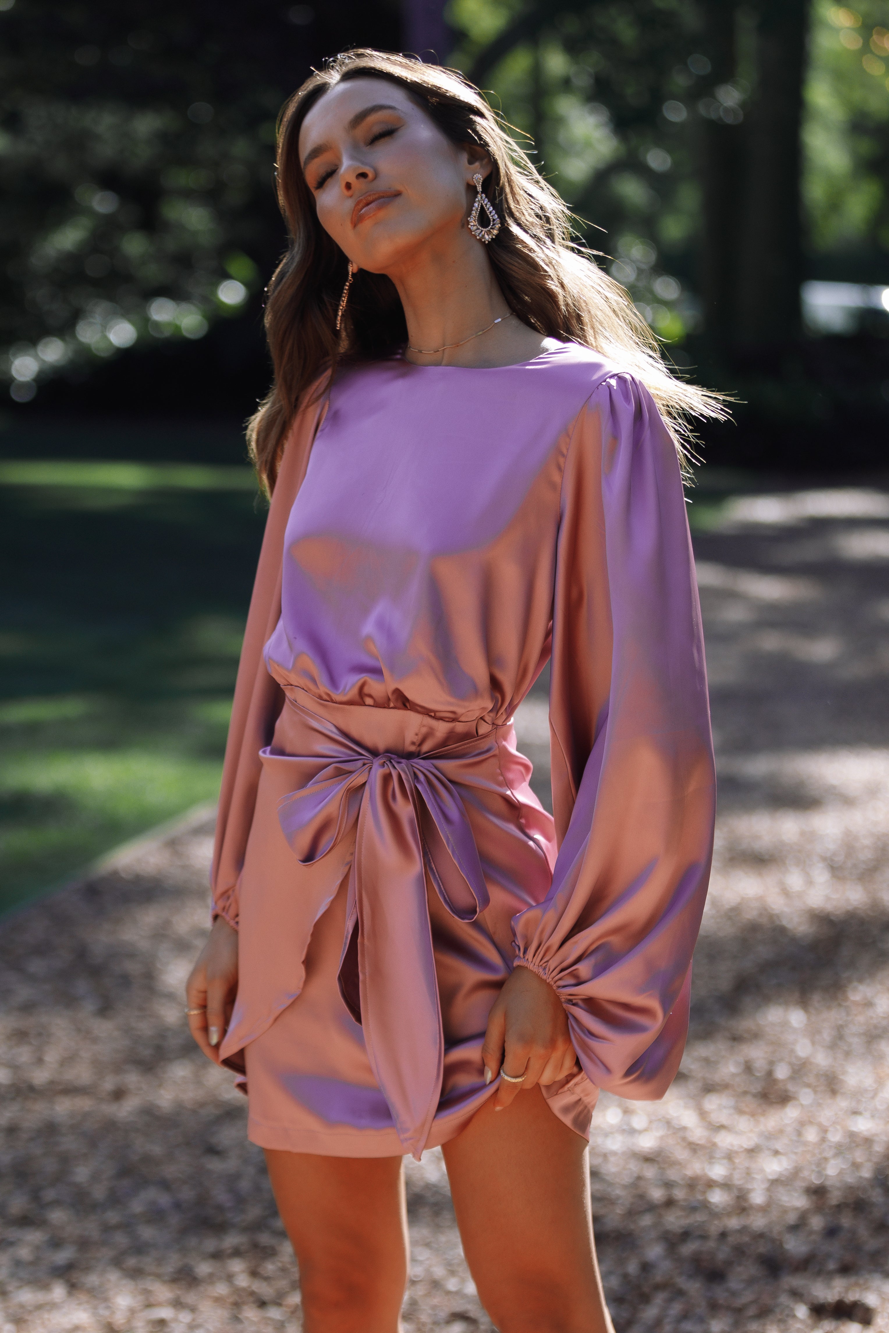 Dusty Rose Satin Mini Dress with Waist Tie for Parties
