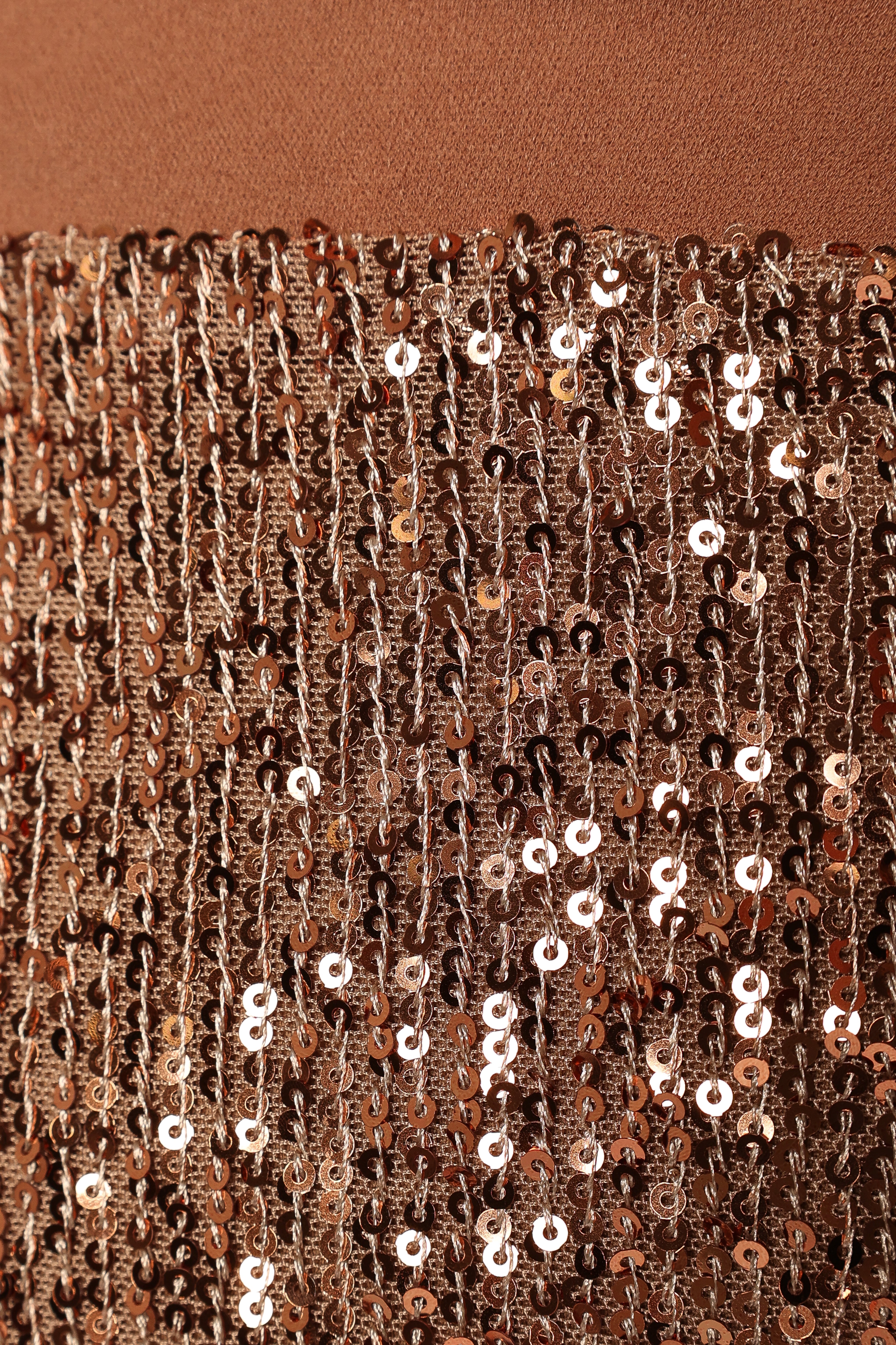 Strapless Sequin Jumpsuit with Bow Waist - Tan