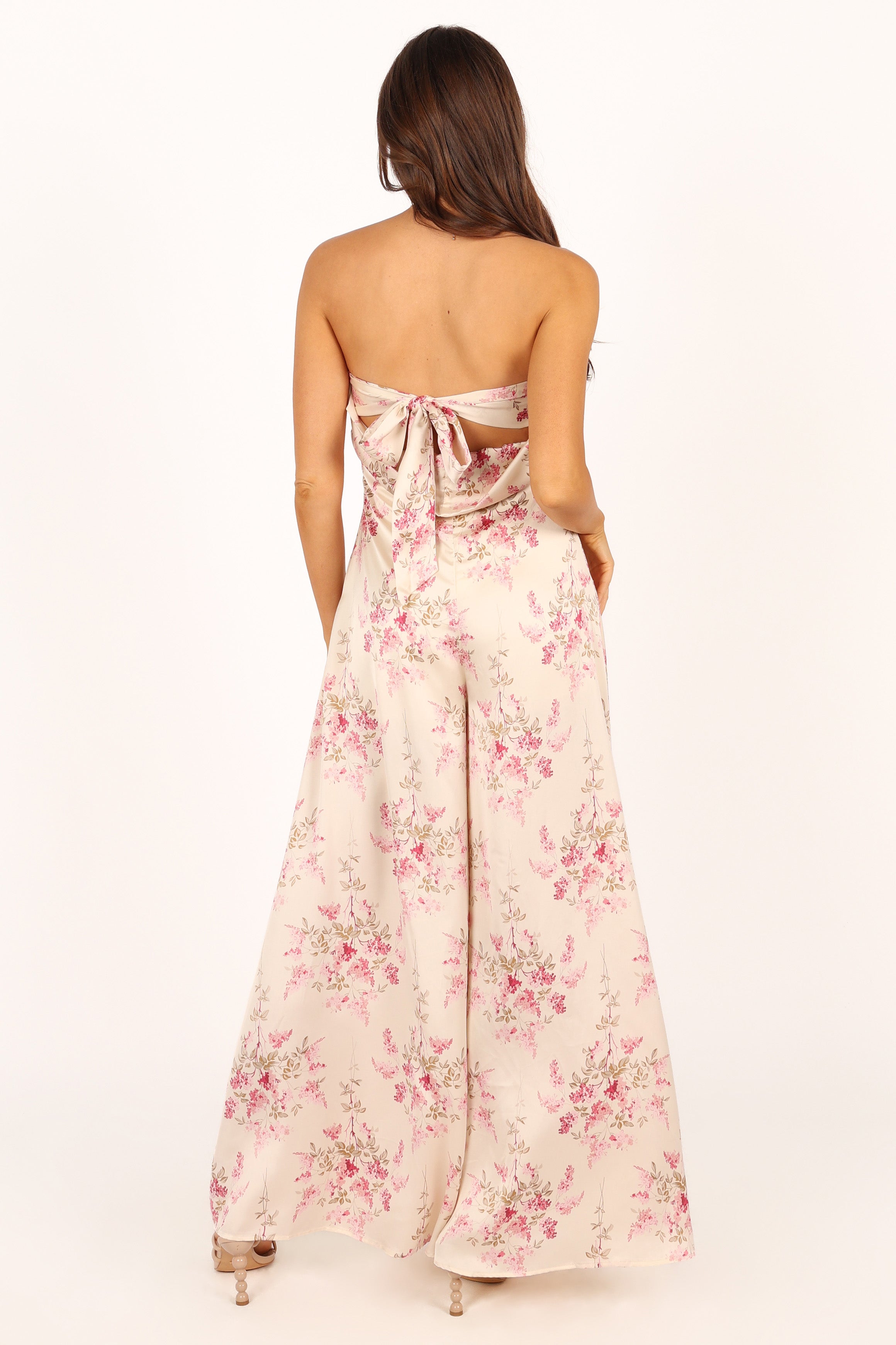 Floral Strapless Jumpsuit for Women - Off White Wide Leg