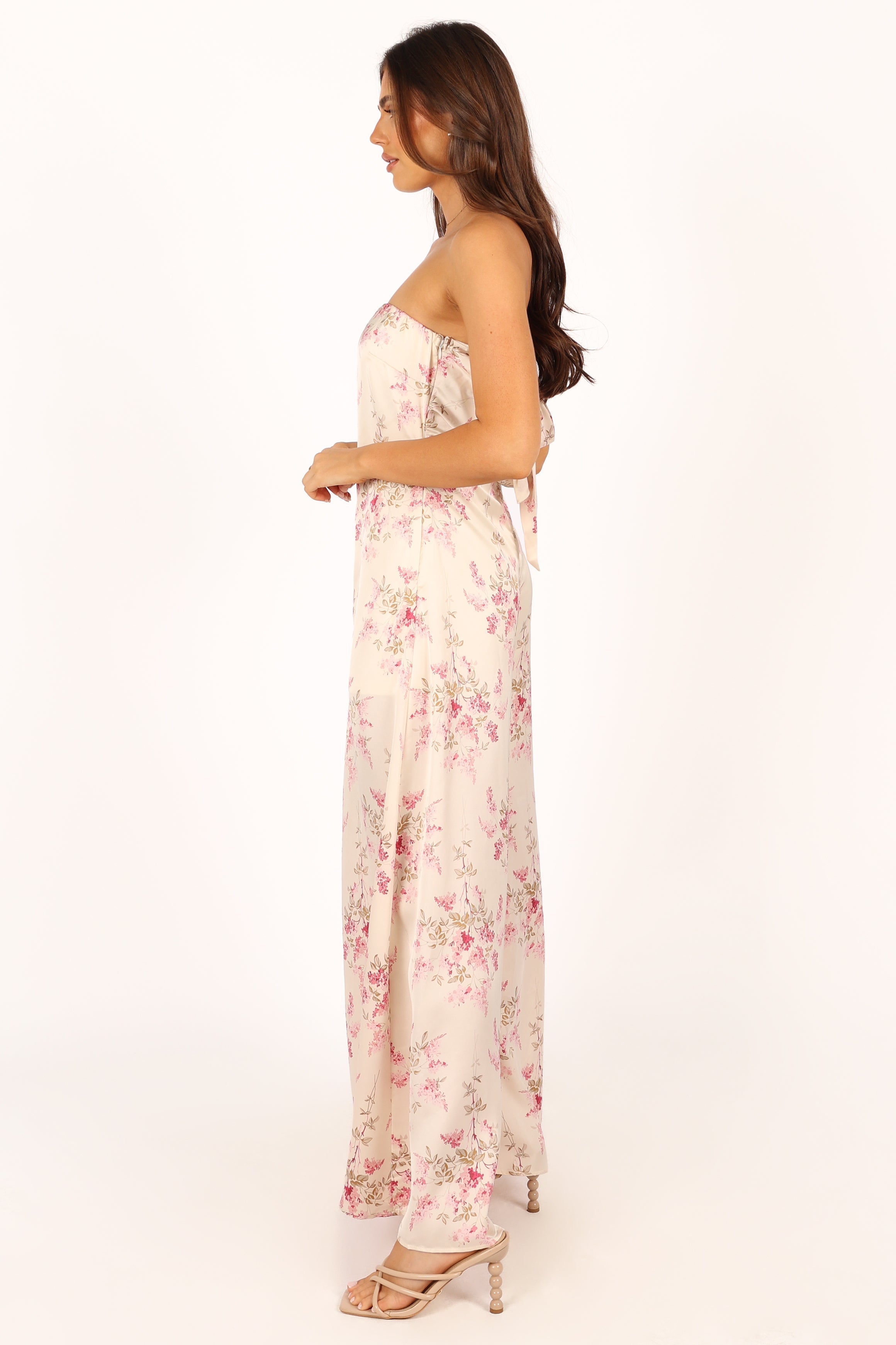 Floral Strapless Jumpsuit for Women - Off White Wide Leg