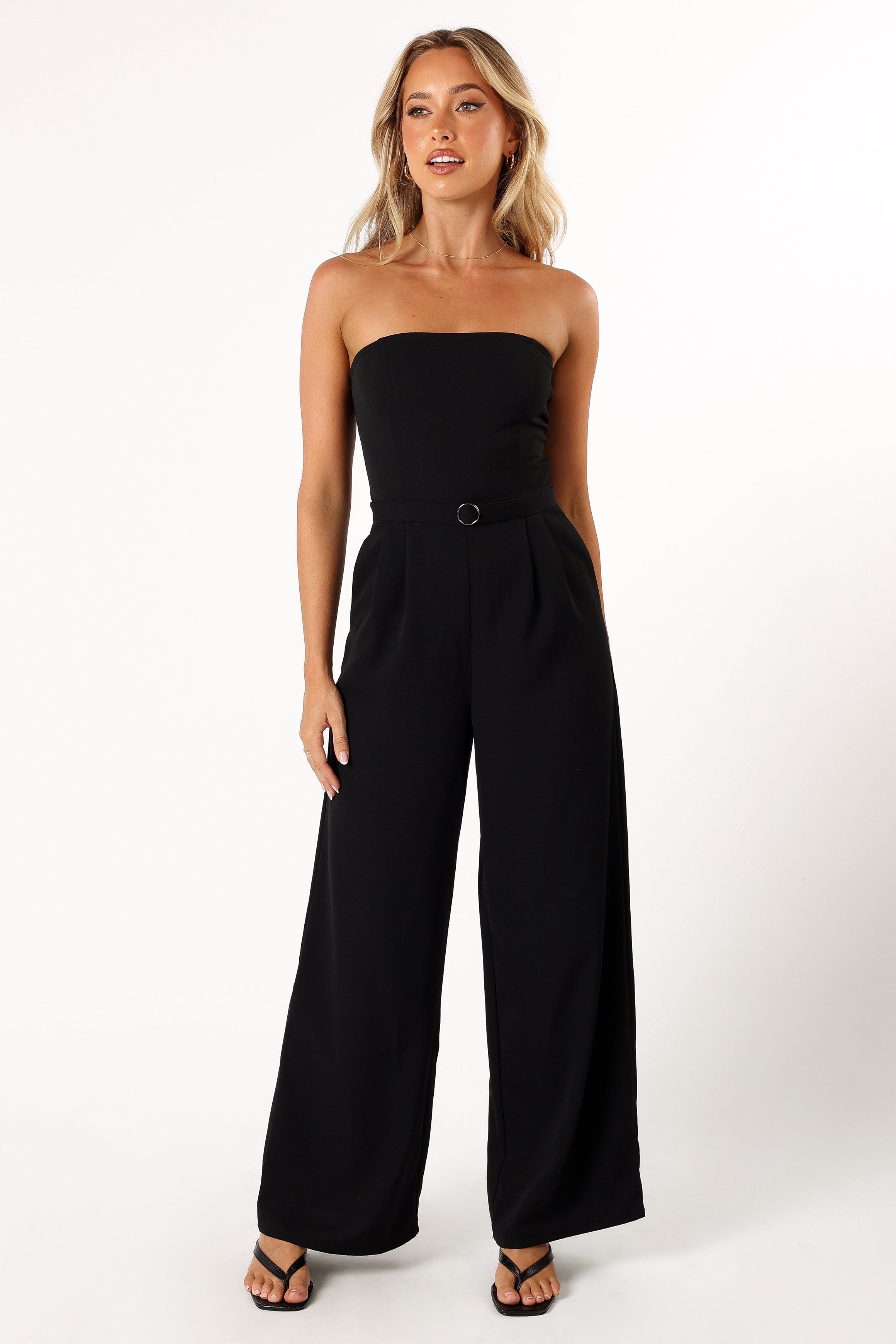 Hansen Black Strapless Jumpsuit with Wide Leg & Detachable Belt