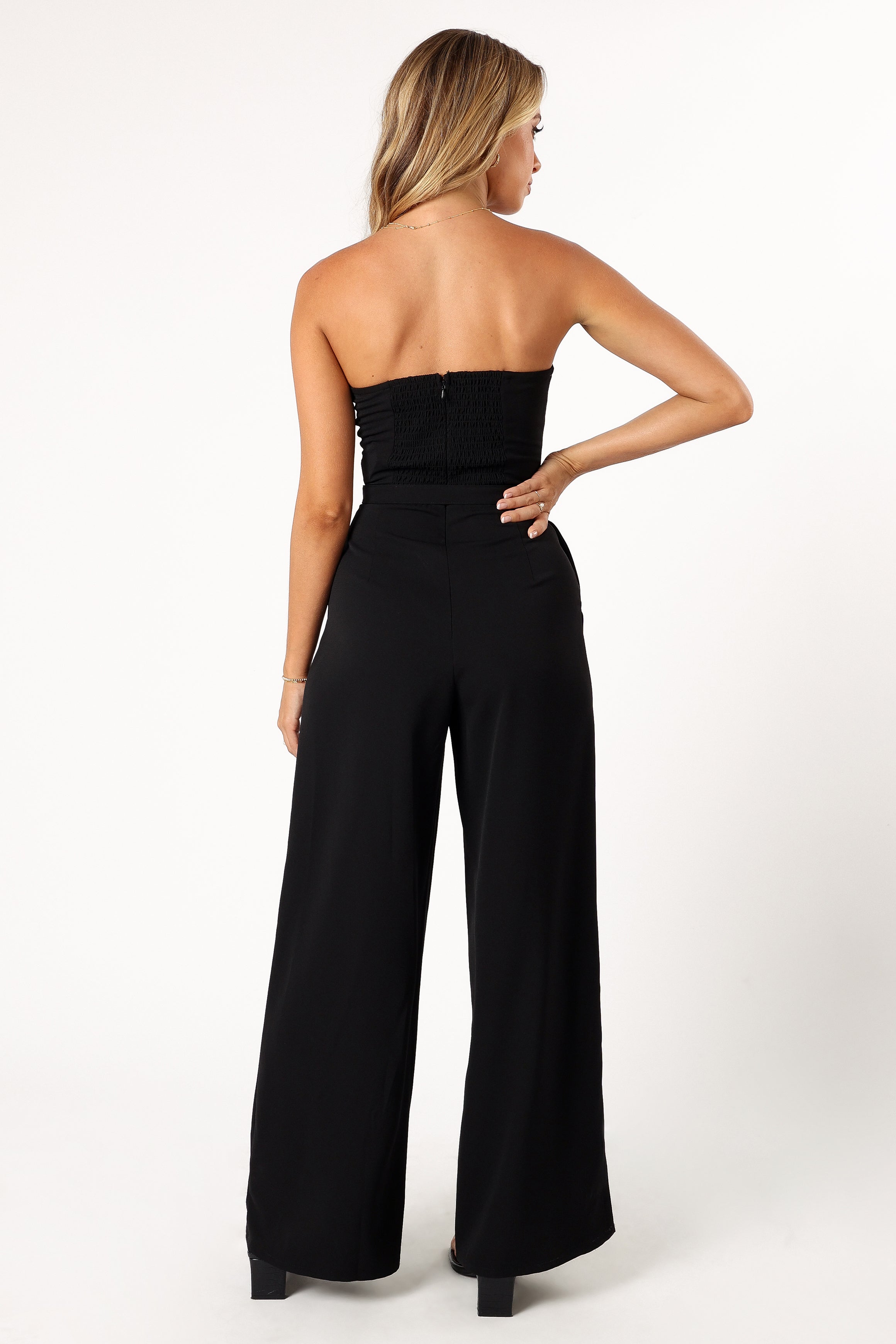 Hansen Black Strapless Jumpsuit with Wide Leg & Detachable Belt