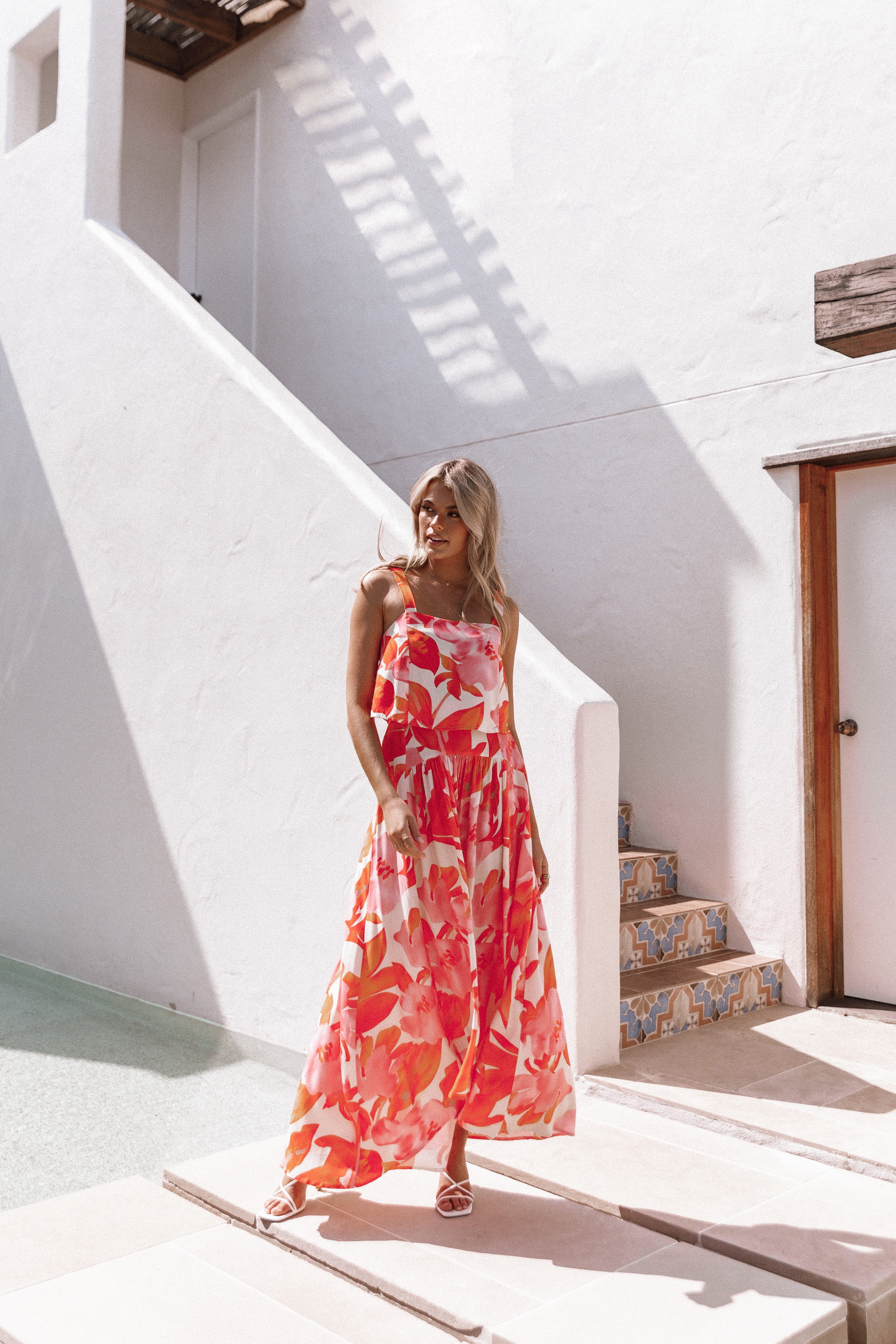 Pink Floral Lulu Crop Top & Skirt Set - Satin Midi Outfit