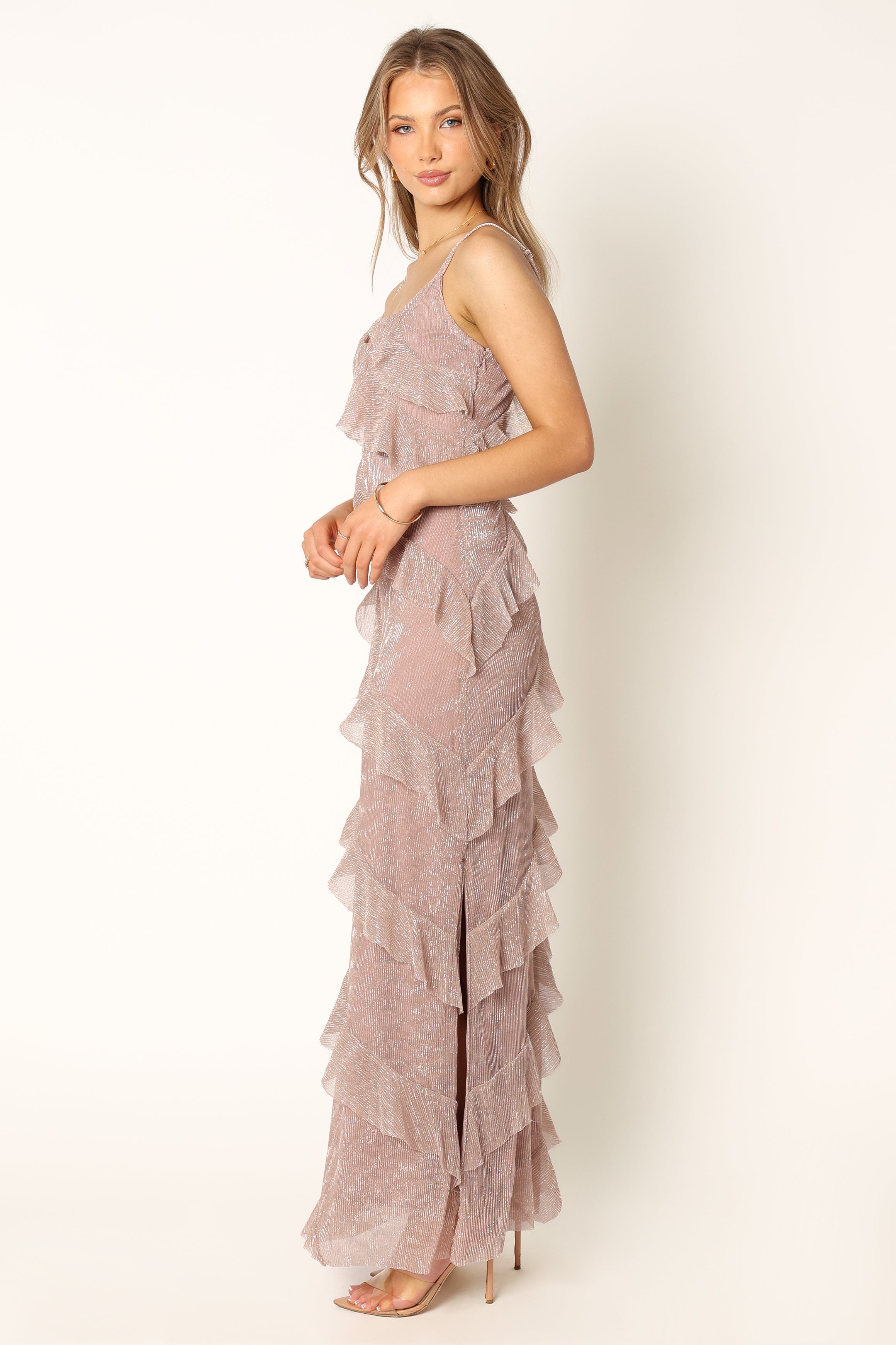 Ciao V-Neck Ruffled Maxi Dress in Dusty Lavender