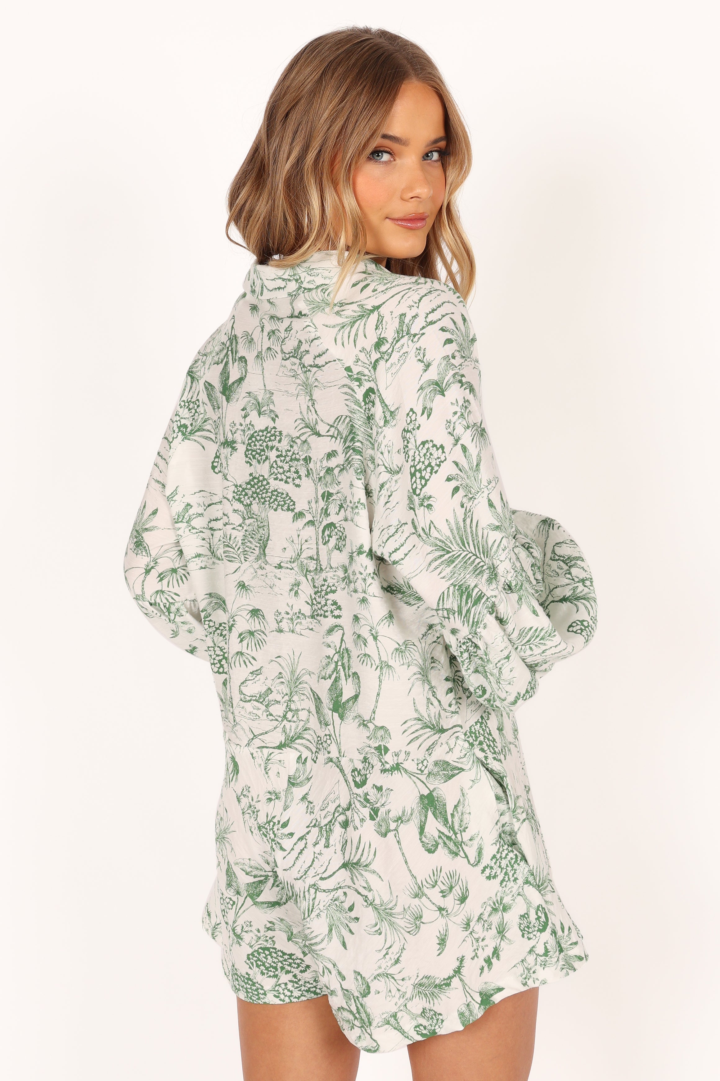 Green Botanical Print Elsa Romper Playsuit - Relaxed Fit Long Sleeve