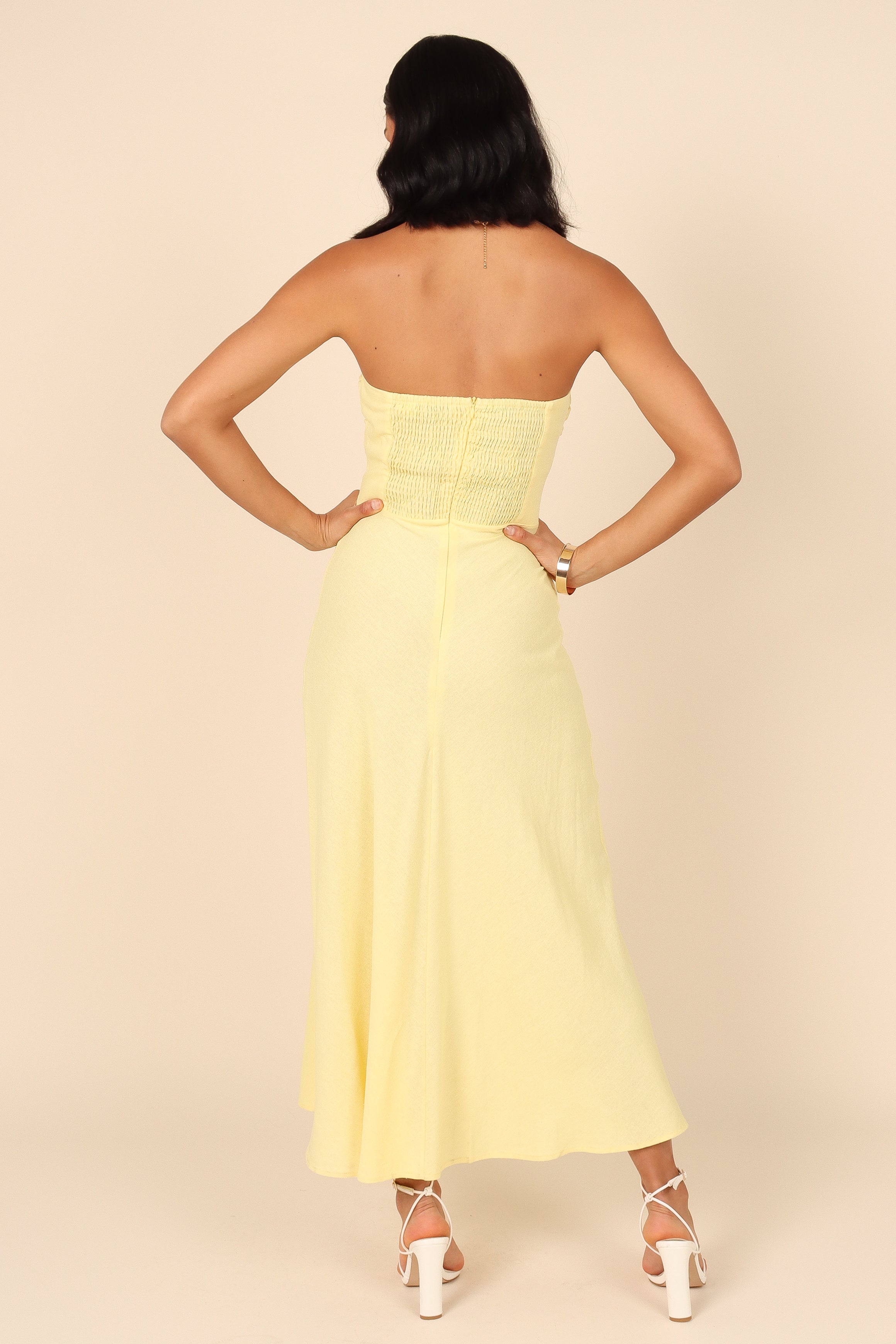 Lemon Strapless Sweetheart Midi Dress with Bust Knot Detail - Rosetta