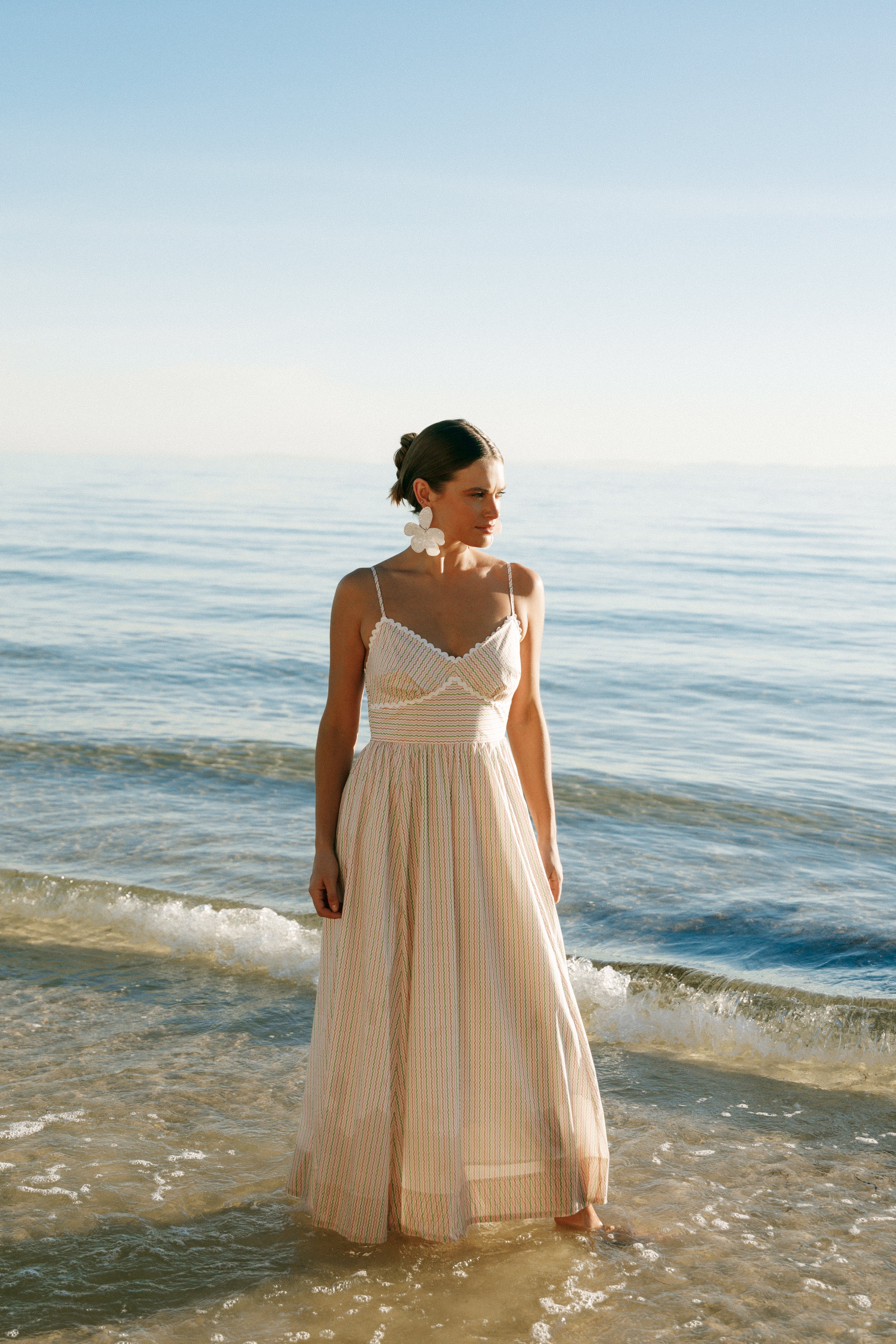 Yasmin Cotton Midi Dress with V Neck & Adjustable Straps