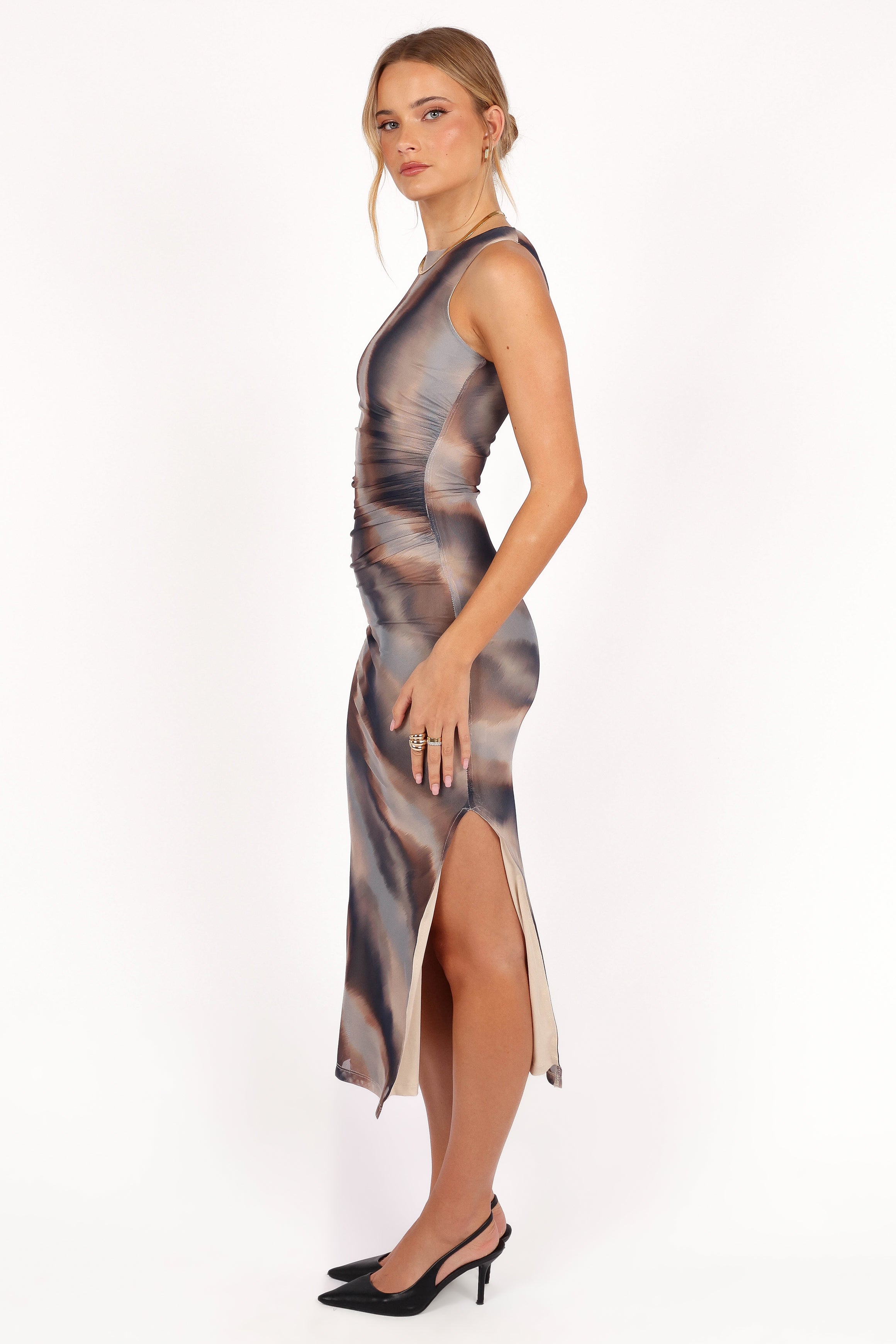 Rylee Tie Dye Midi Dress - Sleeveless Bodycon with Side Split