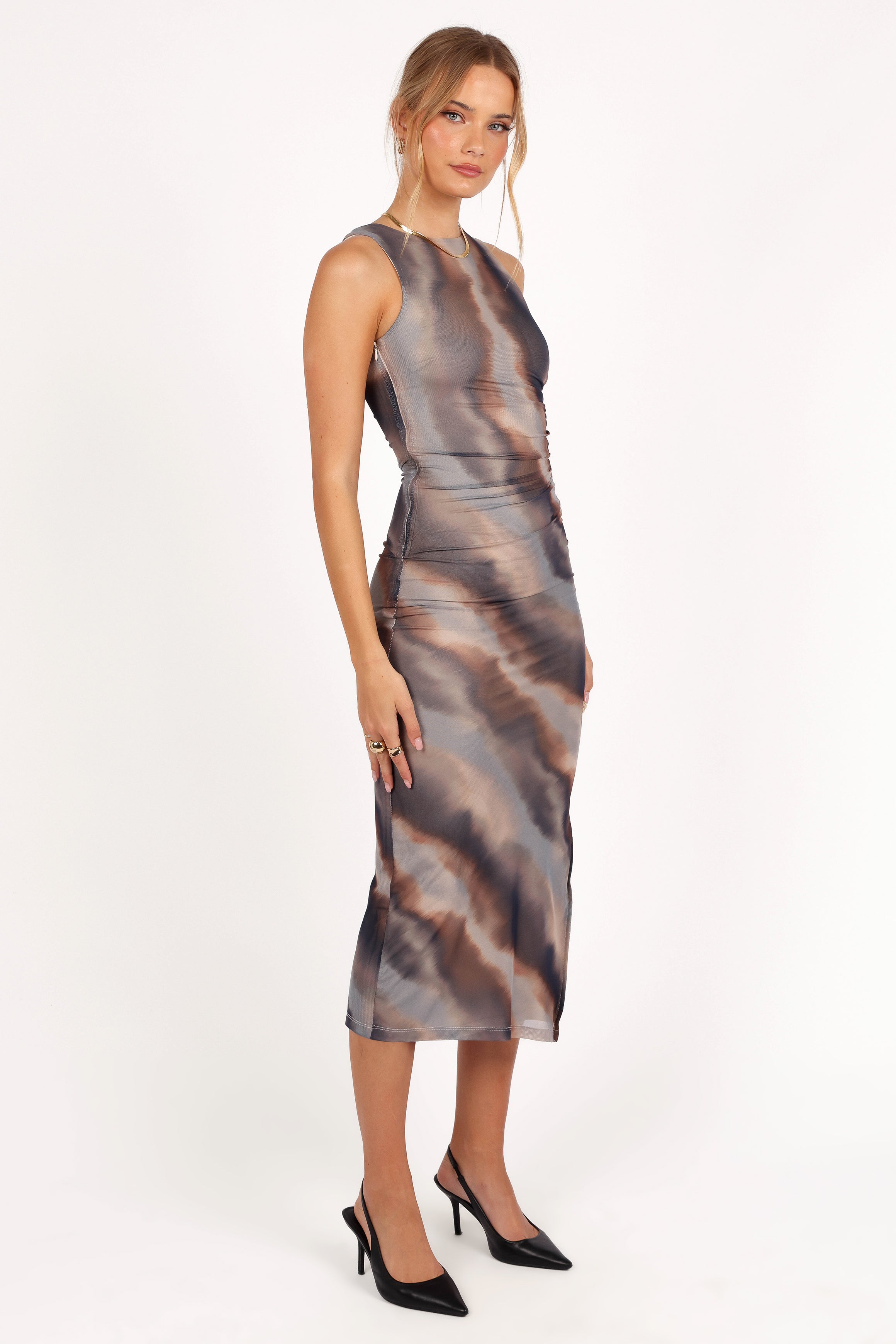 Rylee Tie Dye Midi Dress - Sleeveless Bodycon with Side Split