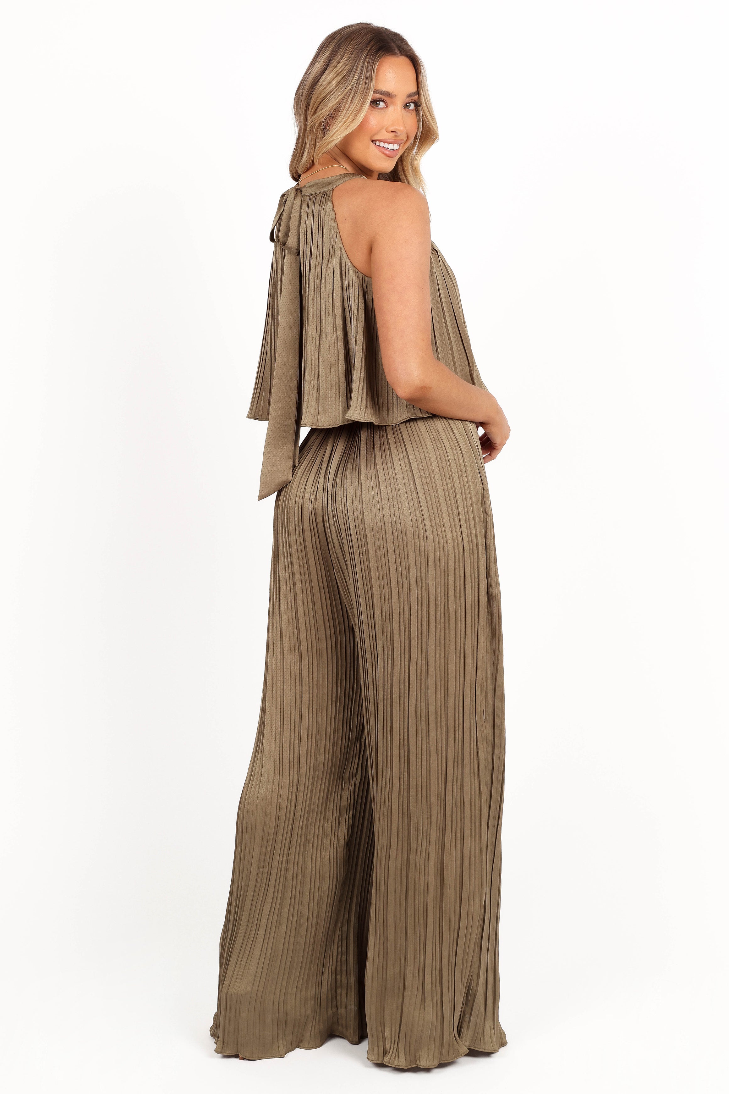 Olive Halter Neck Jumpsuit with Pockets - Alina