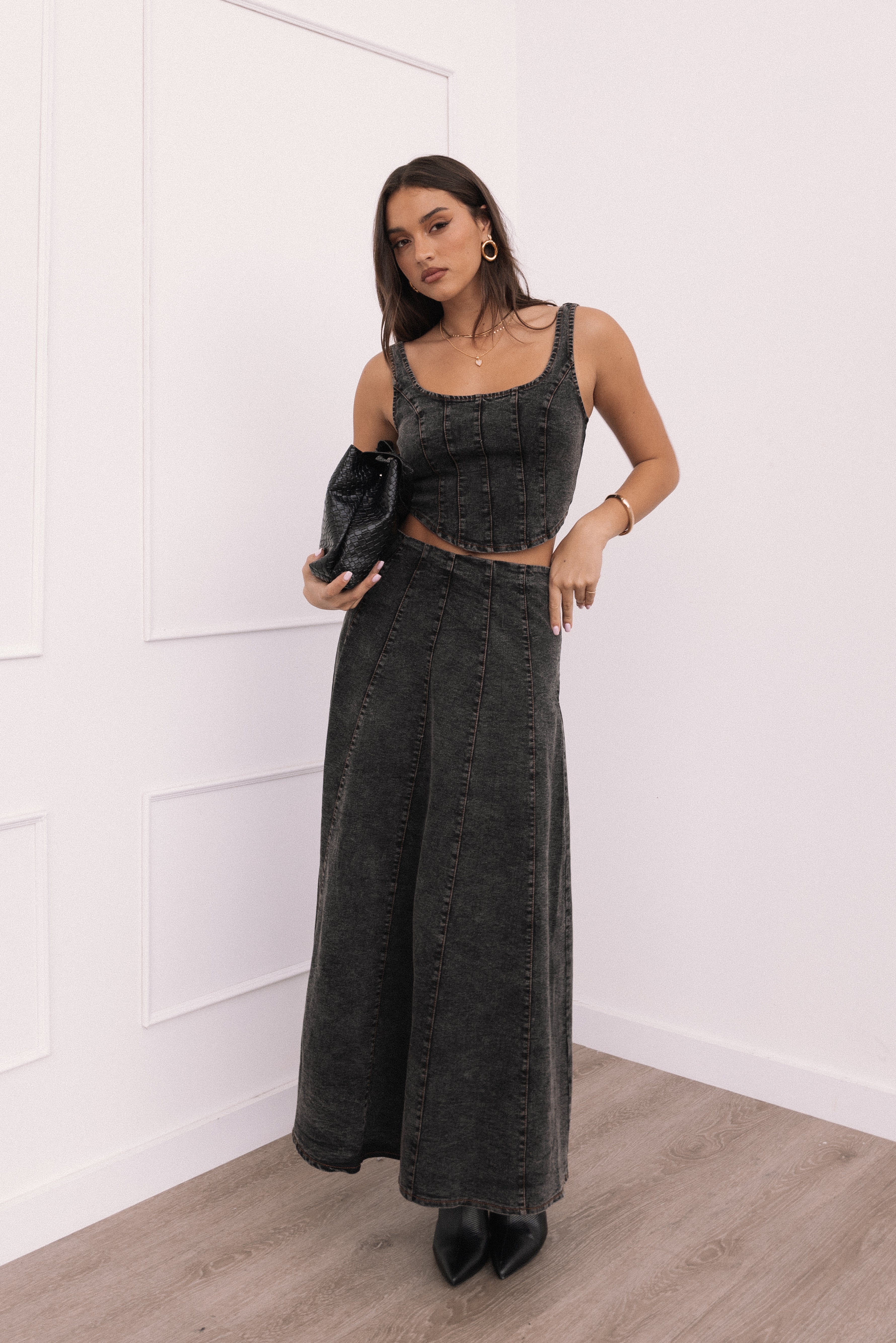 Black Mara Corset Top - Adjustable Straps & Back Zip