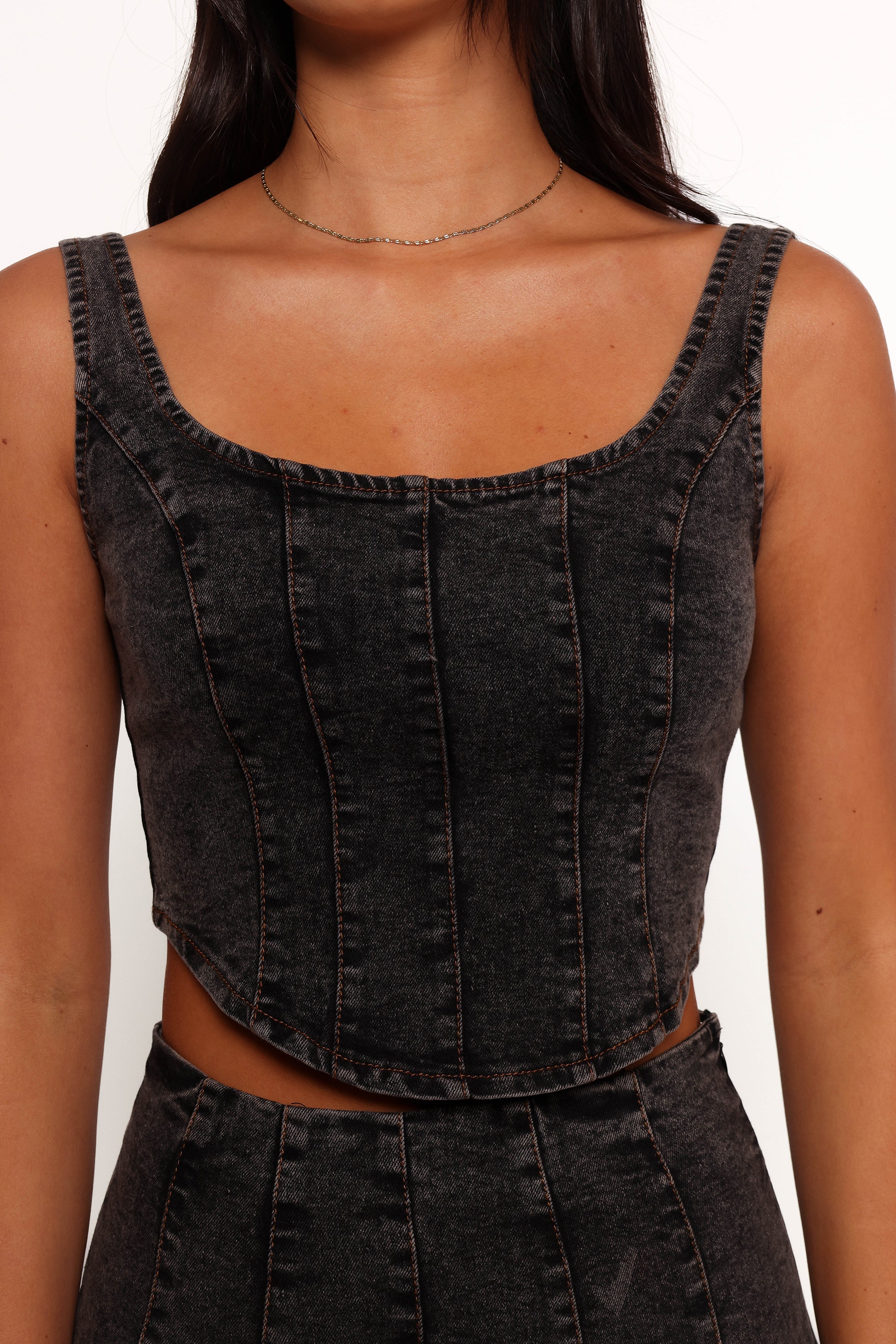 Black Mara Corset Top - Adjustable Straps & Back Zip