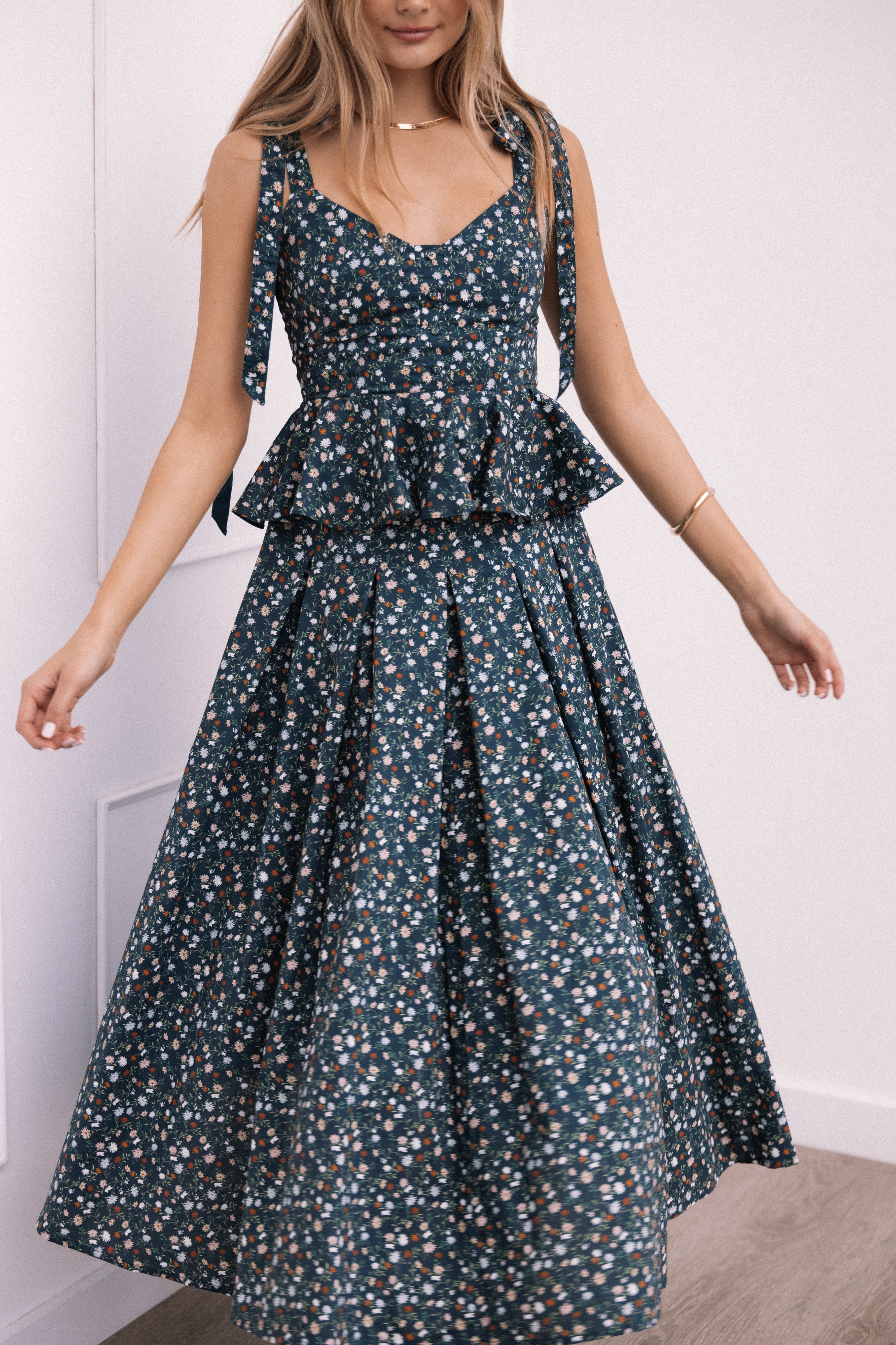 Hunter Green Peplum Crop Top & Skirt Set - Eden Two Piece Outfit