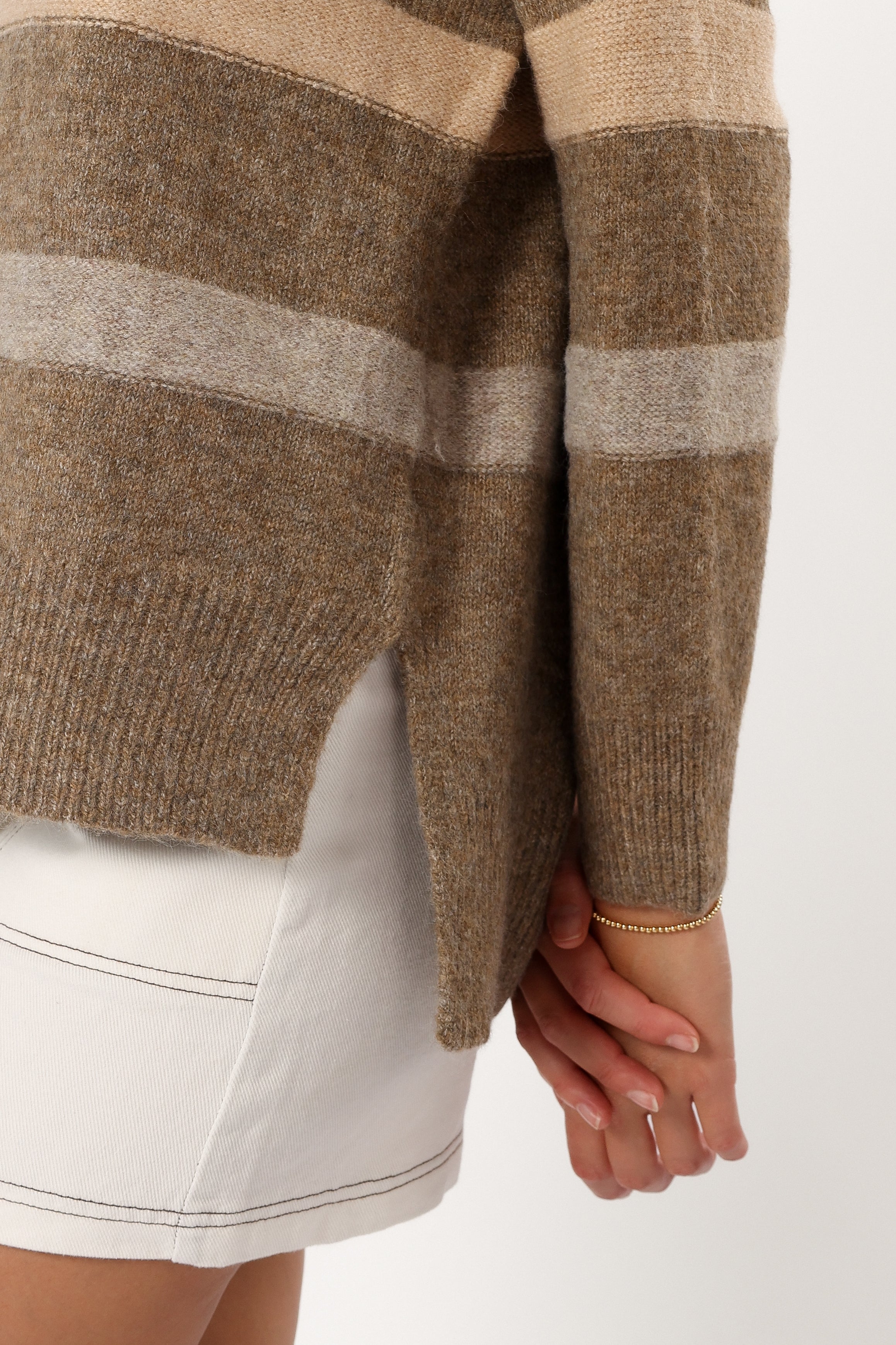 Brown Striped Knit Sweater - Esther Wool Blend Long Sleeve Top