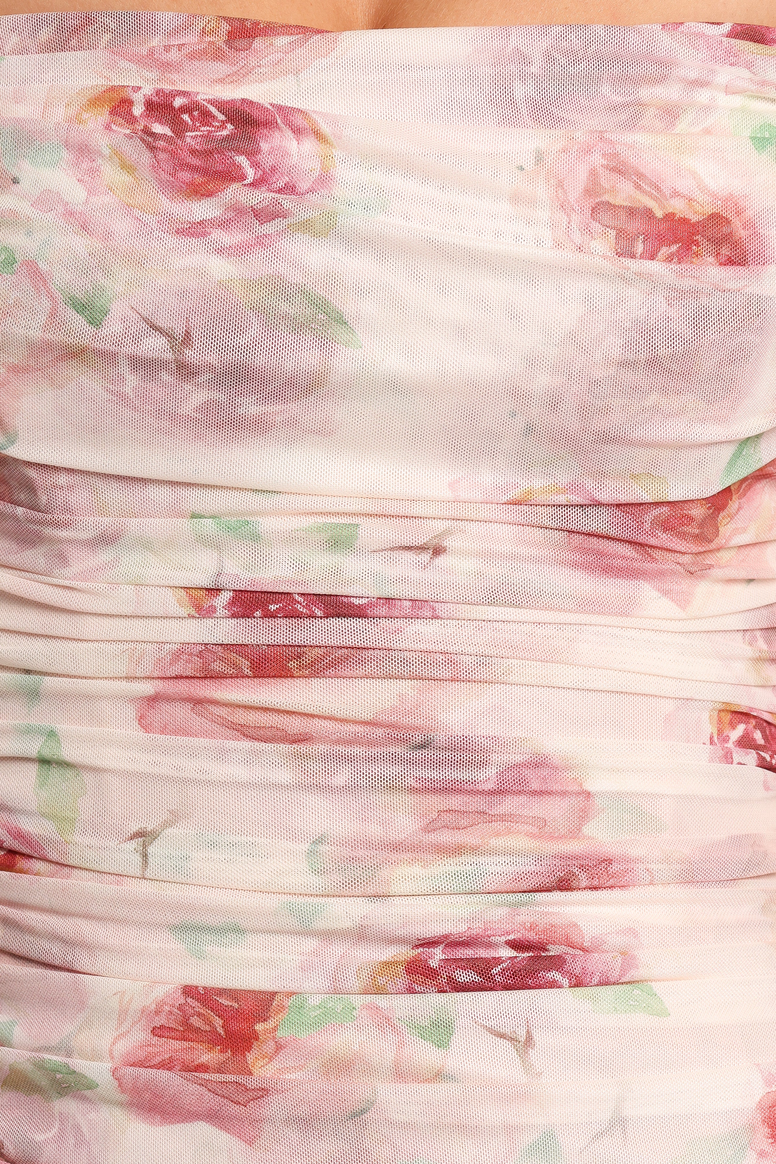 Rose Floral Mesh Midi Dress - Bodycon Square Neckline with Boning