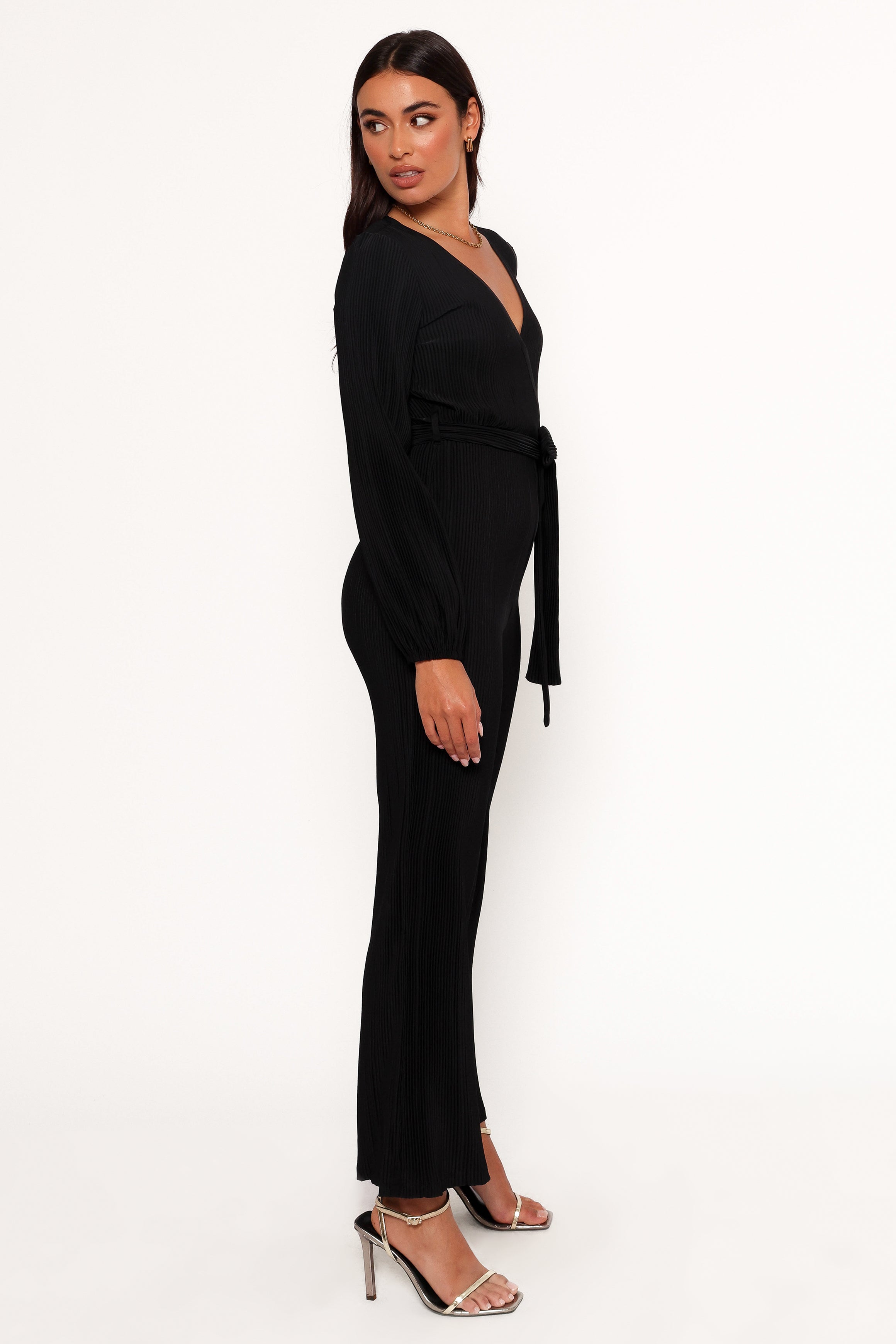 Solange Black Plisse Jumpsuit with Detachable Waist Tie