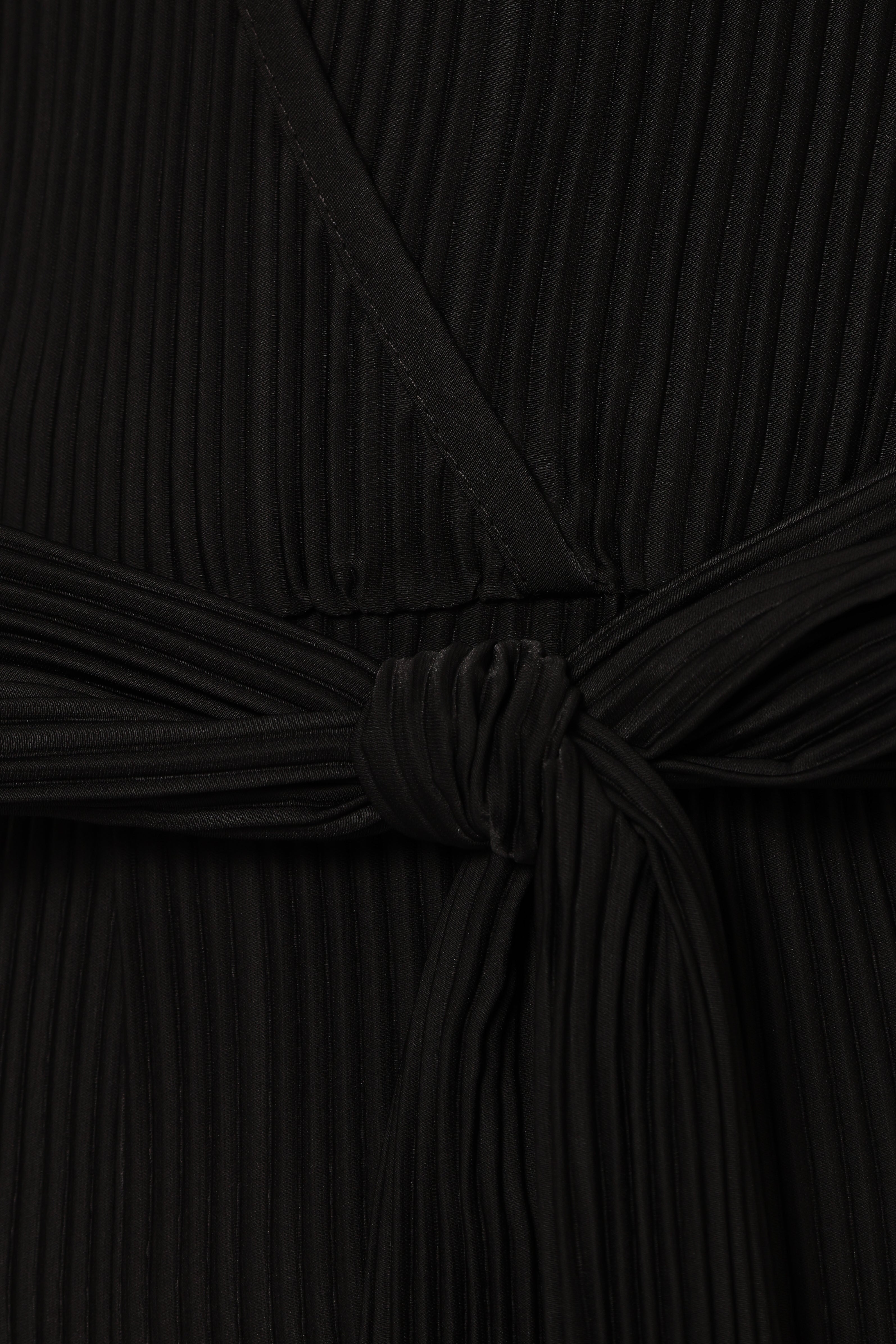 Solange Black Plisse Jumpsuit with Detachable Waist Tie