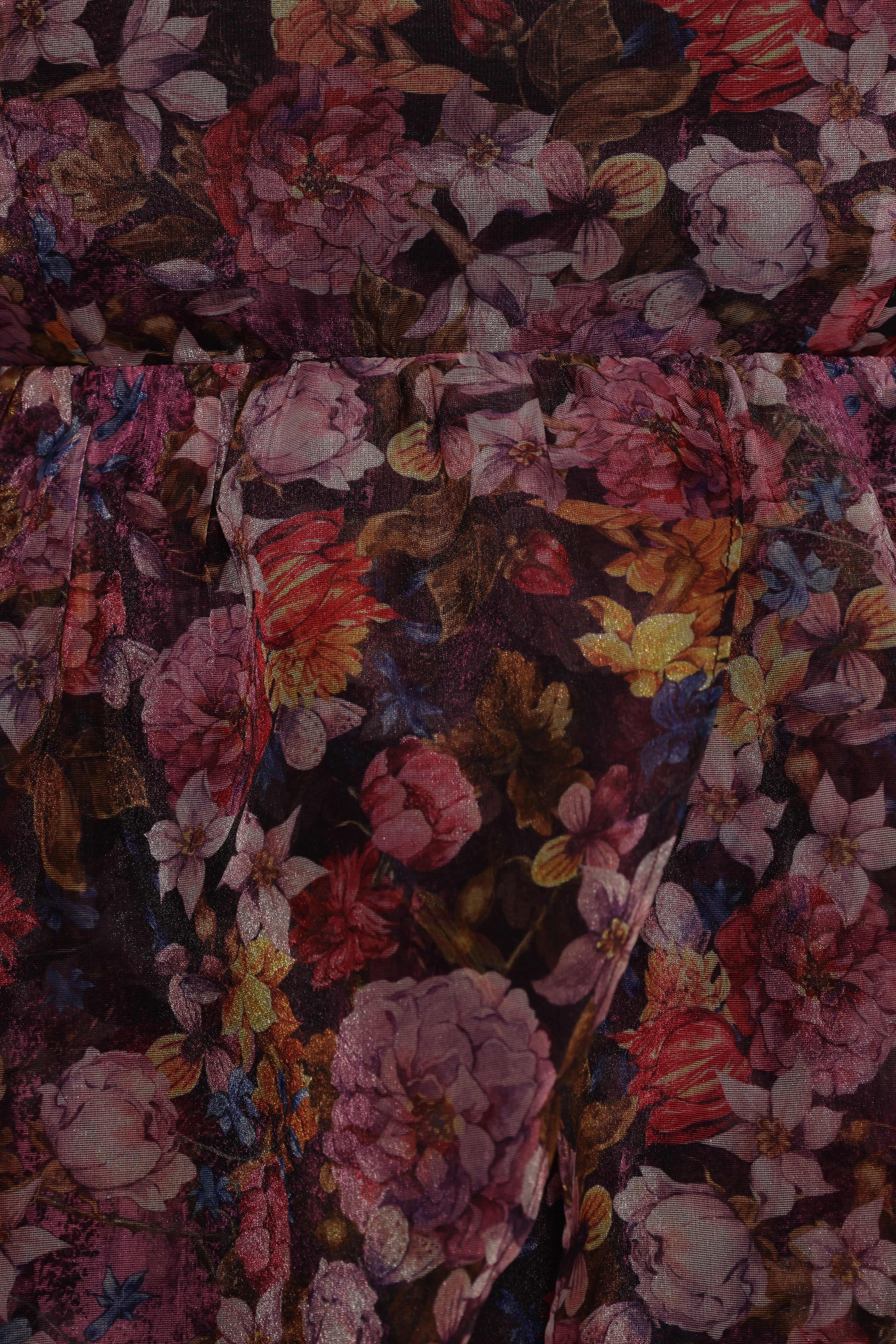 Fiorella Plum Floral Mini Dress - Baby Doll Style with Square Neckline