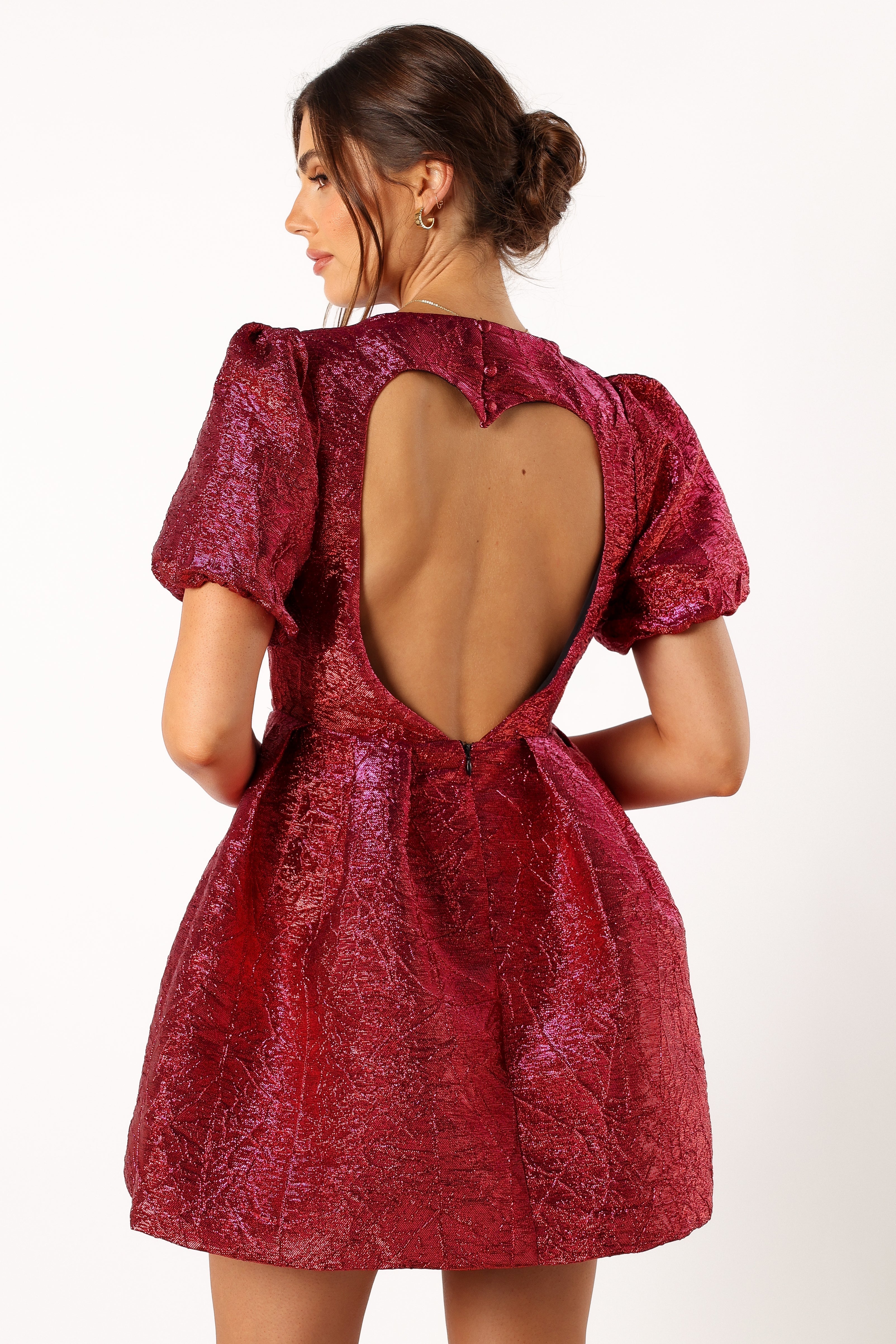 Jadore Red Magenta Mini Dress with Heart Cutout & Pockets